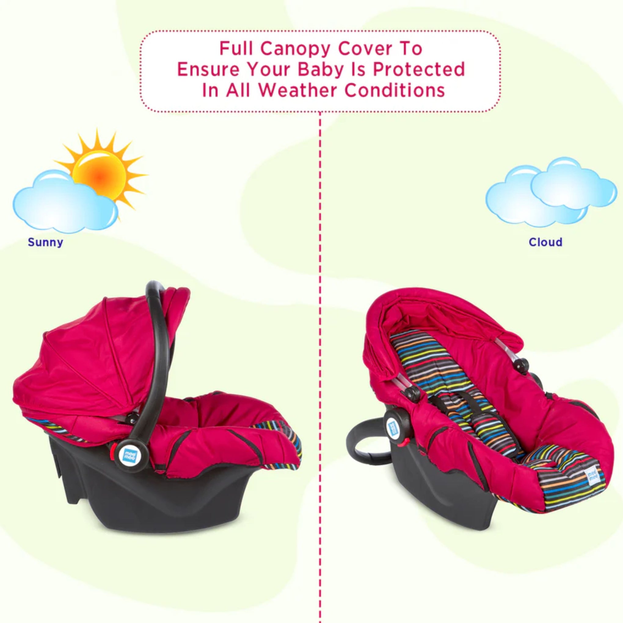 Mee Mee Baby Car Seat Cum Carry Cot with Thick Cushioned Seat(Red)