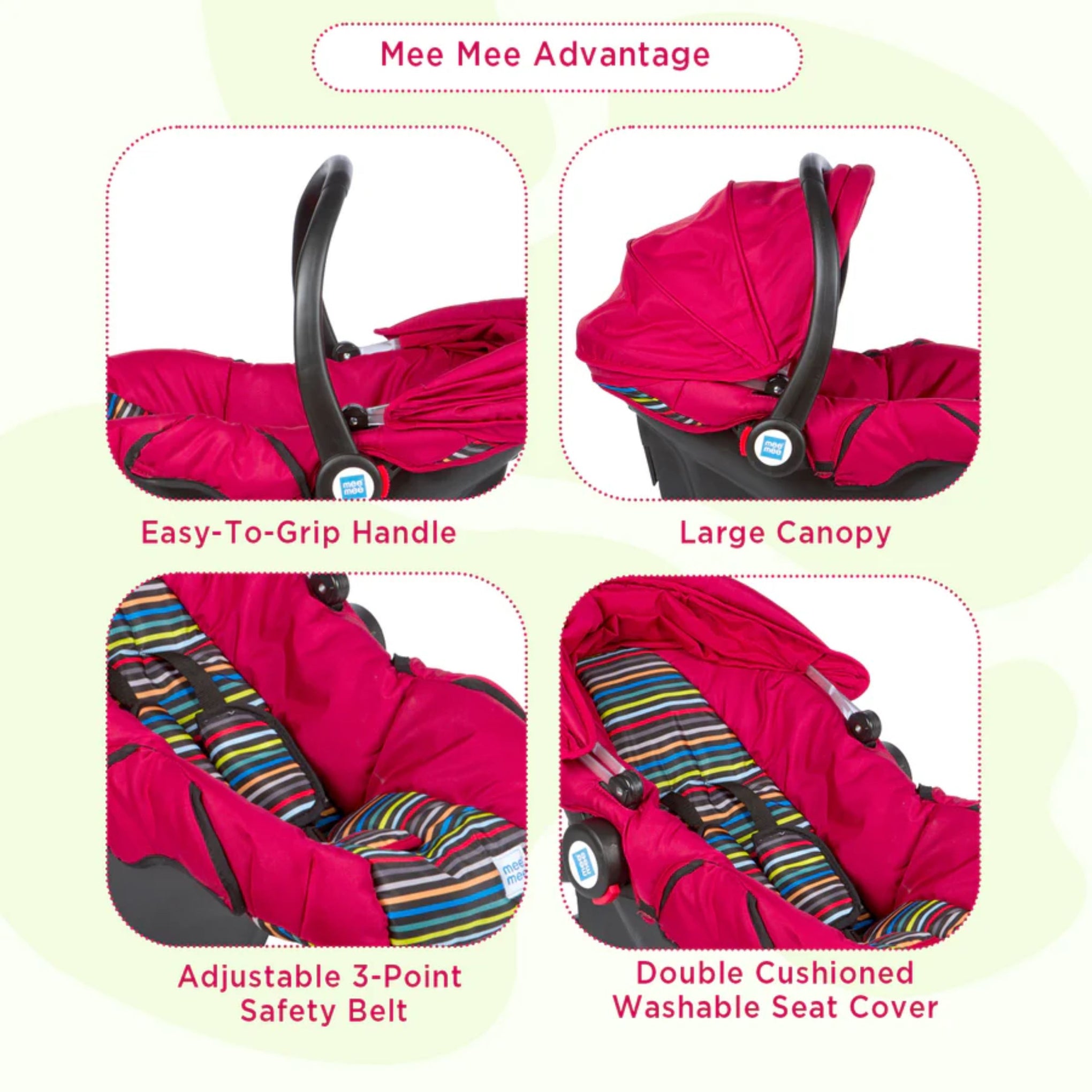 Mee Mee Baby Car Seat Cum Carry Cot with Thick Cushioned Seat(Red)