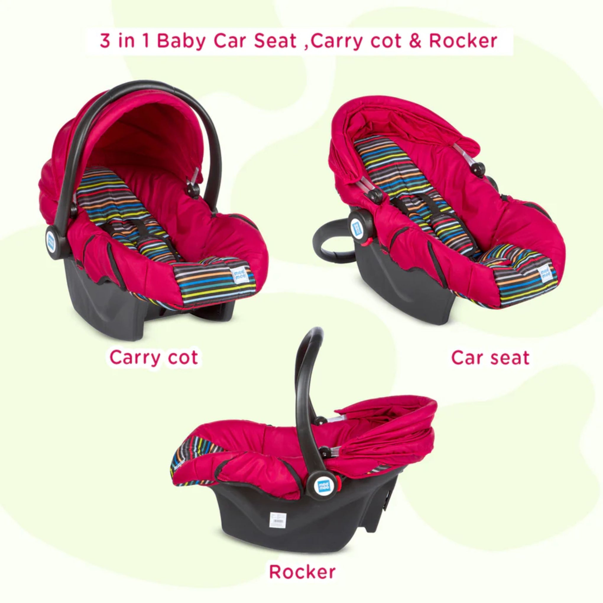 Mee Mee Baby Car Seat Cum Carry Cot with Thick Cushioned Seat(Red)