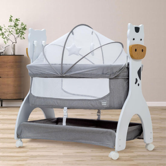 Mee Mee Swing Cradle for Newborn Baby with Mosquito Net & Mattress Pad, Cot Bassinet with Wheel Lock for Kids 0-18 Month (Grey)