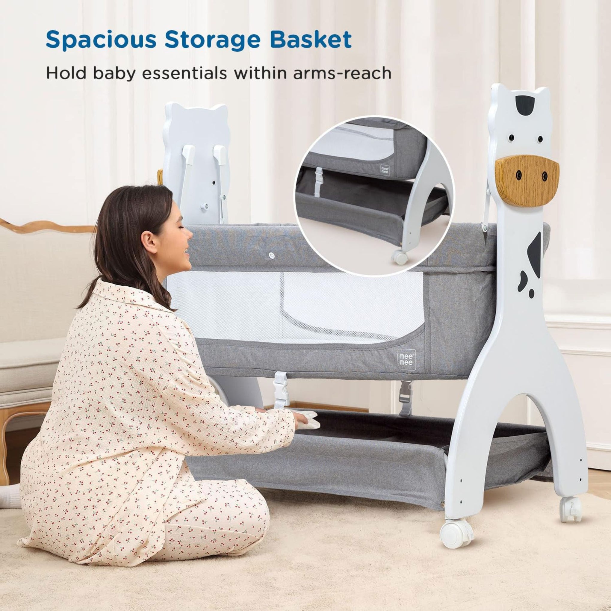 Mee Mee Swing Cradle for Newborn Baby with Mosquito Net & Mattress Pad, Cot Bassinet with Wheel Lock for Kids 0-18 Month (Grey)