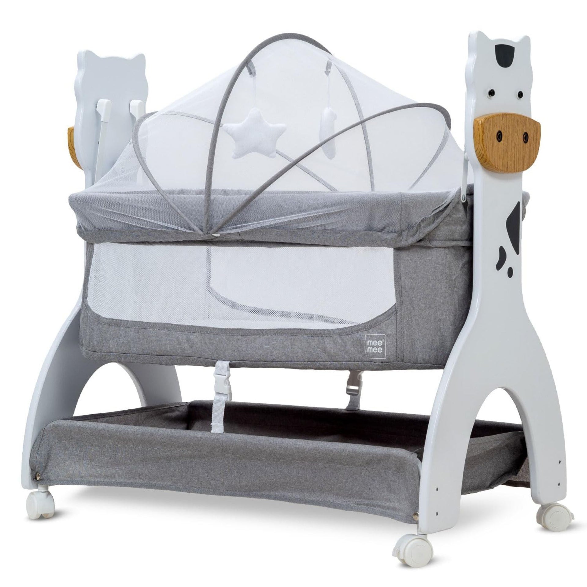 Mee Mee Swing Cradle for Newborn Baby with Mosquito Net & Mattress Pad, Cot Bassinet with Wheel Lock for Kids 0-18 Month (Grey)