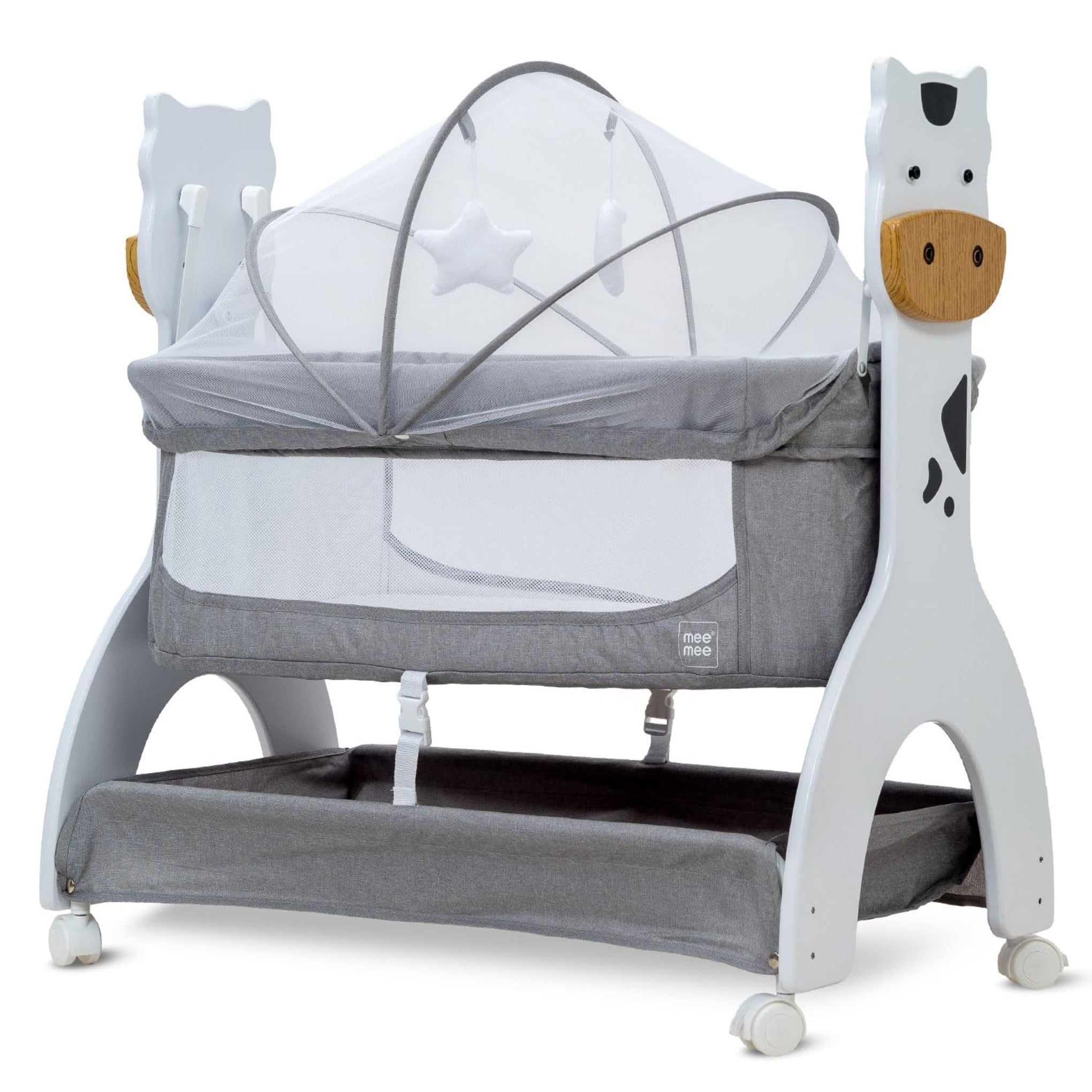 Mee Mee Swing Cradle for Newborn Baby with Mosquito Net & Mattress Pad, Cot Bassinet with Wheel Lock for Kids 0-18 Month (Grey)