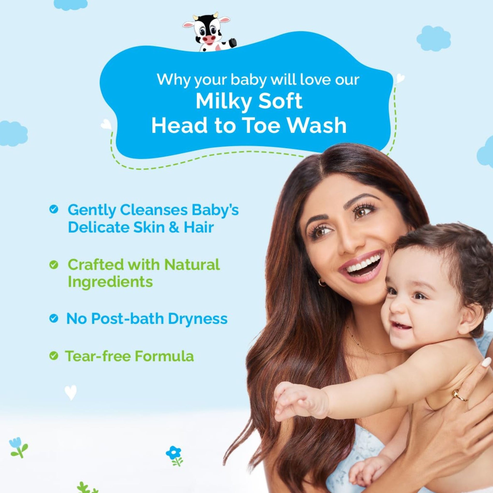 Mamaearth Baby Milky Soft Head to Toe Wash with Oats, Milk & Calendula | Tear-Free, Toxin-Free Cleanser | pH Balanced | 0+ Years | 200 ml