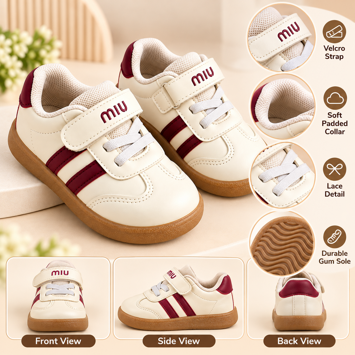 SMILE BABY boys cream and red sneakers feature guide