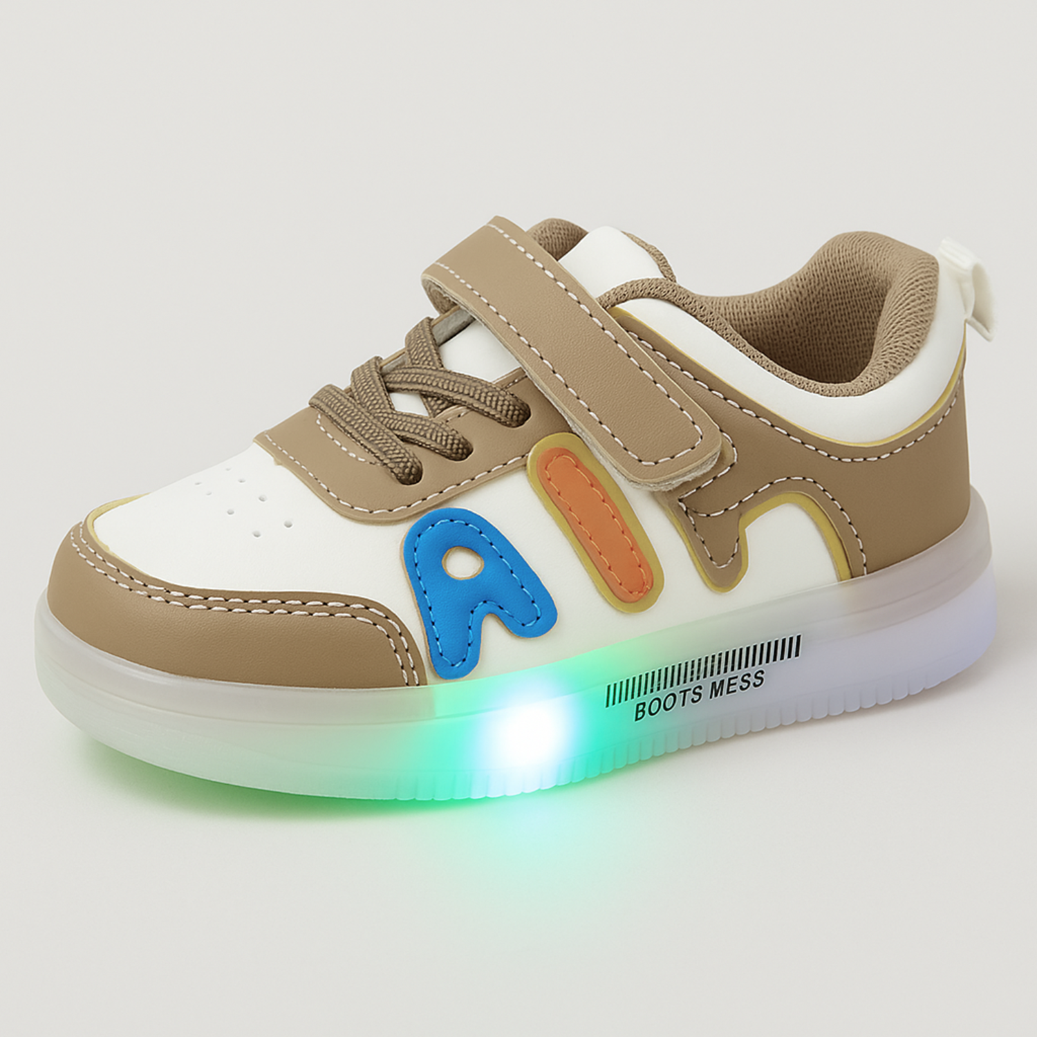 Smile Baby Boys Brown & Khaki LED Sneakers – Light-Up Sporty Shoes