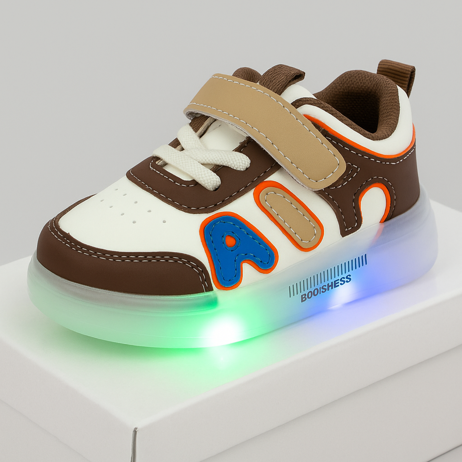 Smile Baby Boys Brown & Khaki LED Sneakers – Light-Up Sporty Shoes