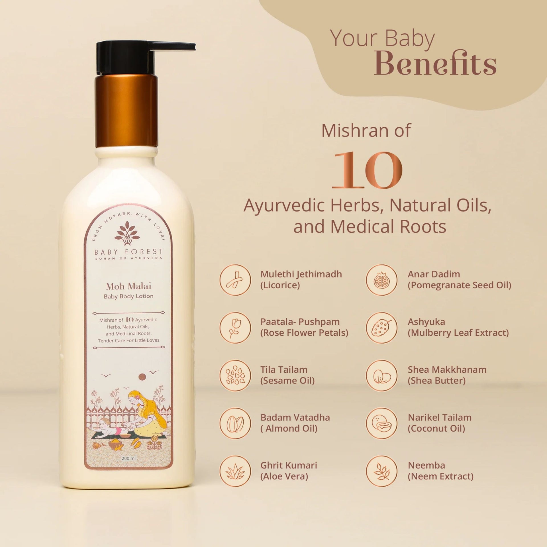 Moh Malai Baby Body Lotion by Baby Forest | Ayurvedic Moisturizing Lotion for Babies (0–8 Years)