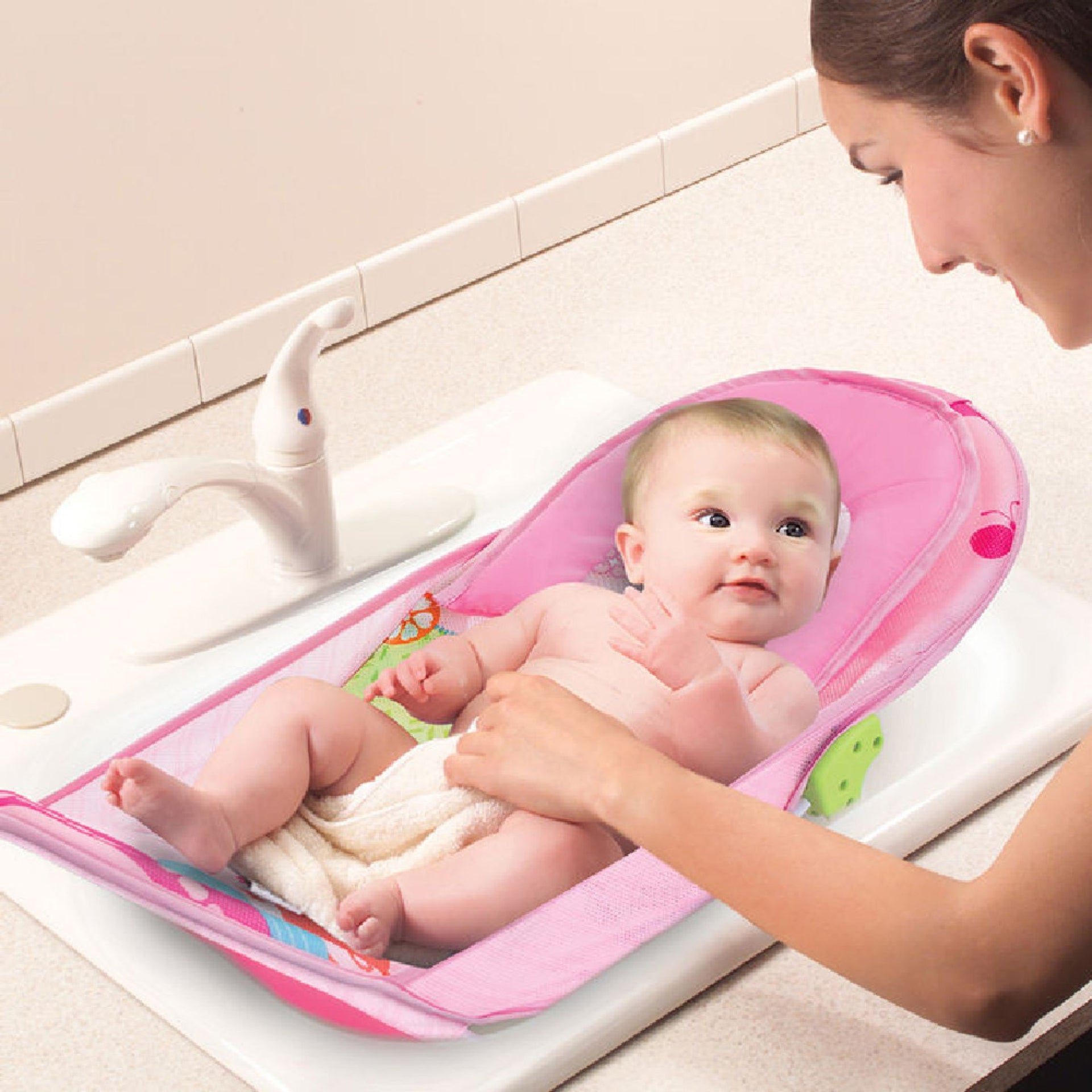 Mastela - Baby Bath Seat And Chair For Newborn - Pink , Material Foam : Plastic, Metal