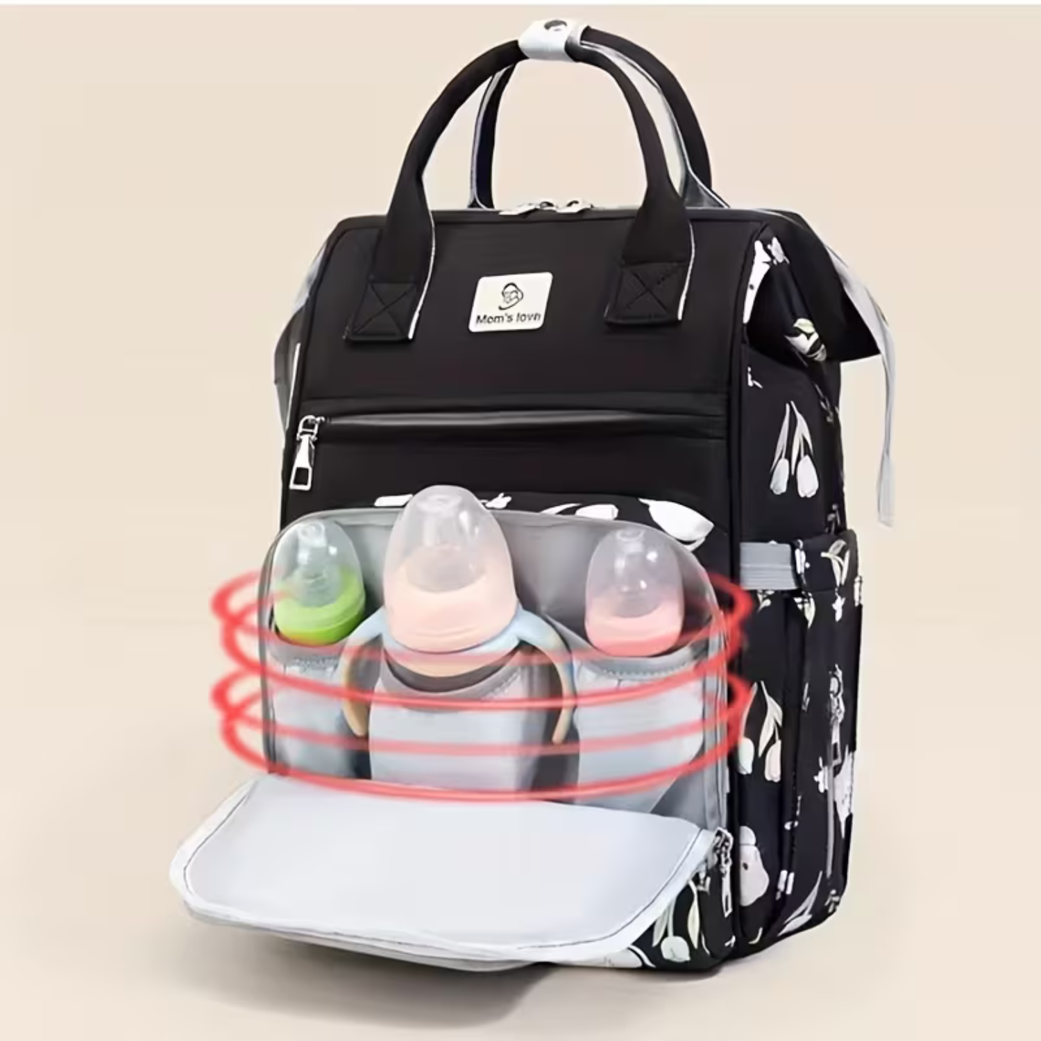 Mom’s Love Diaper Bag Backpack with Insulated Bottle Pockets | Waterproof Large Capacity Baby Travel Bag | Maternity Backpack