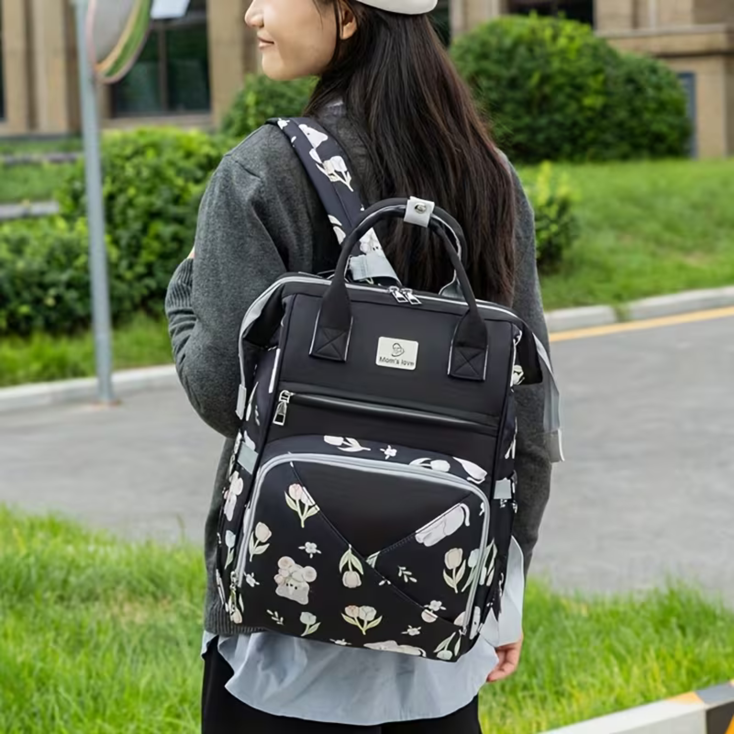 Mom’s Love Diaper Bag Backpack with Insulated Bottle Pockets | Waterproof Large Capacity Baby Travel Bag | Maternity Backpack