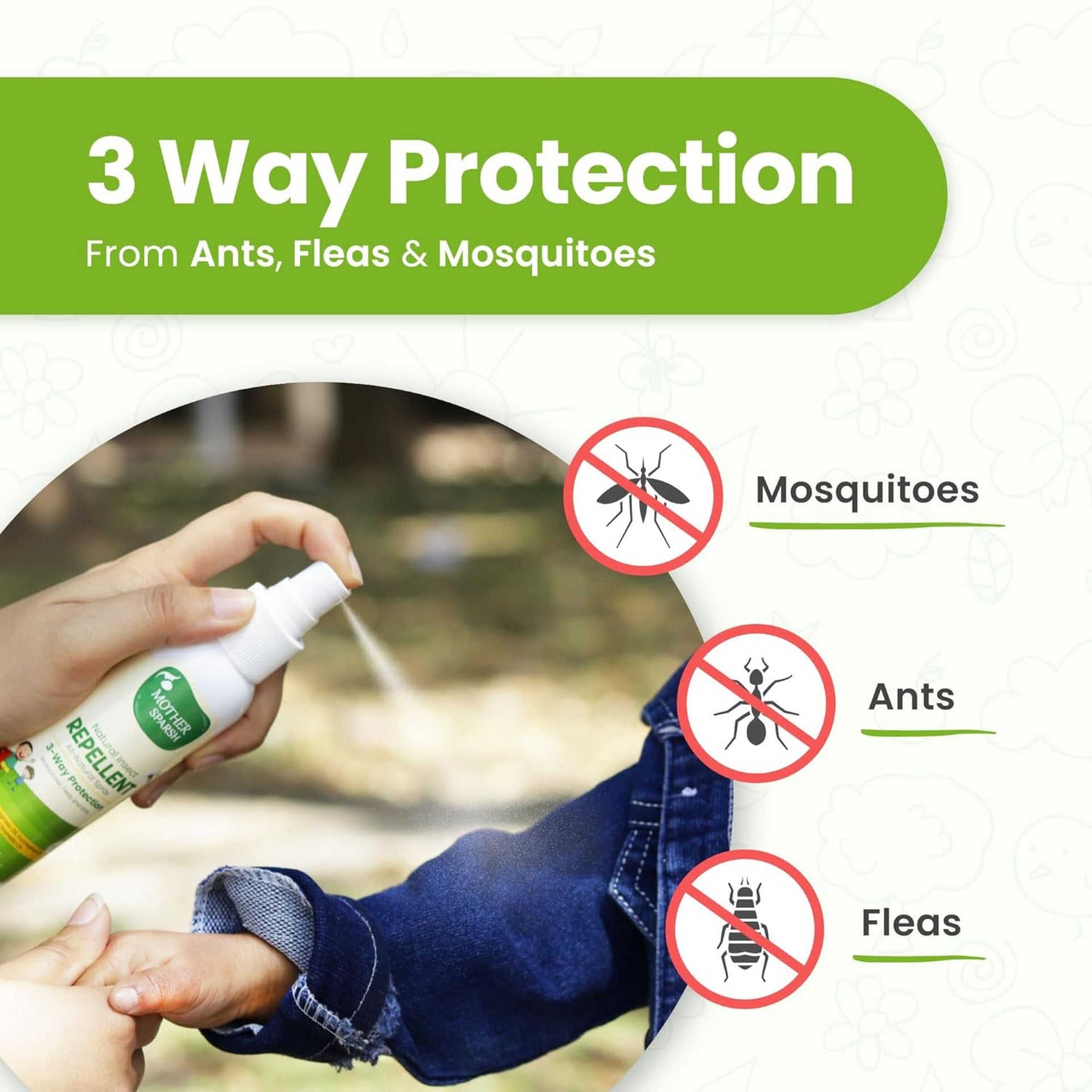 Mother Sparsh Natural Insect Repellent Spray For Babies | With Citronella, Eucalyptus & Lemongrass Oil | 100% Protection from Mosquitoes, Fleas and Ants- 100ml