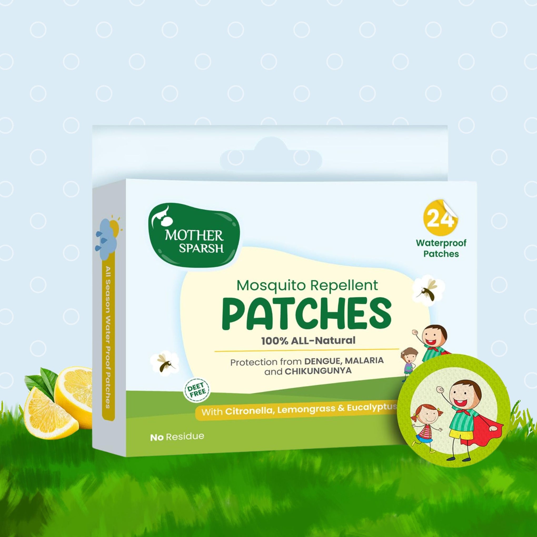 Mother Sparsh 100% All Natural Mosquito Repellent Patches for Babies with 12hr. Protection  (24 Patches)