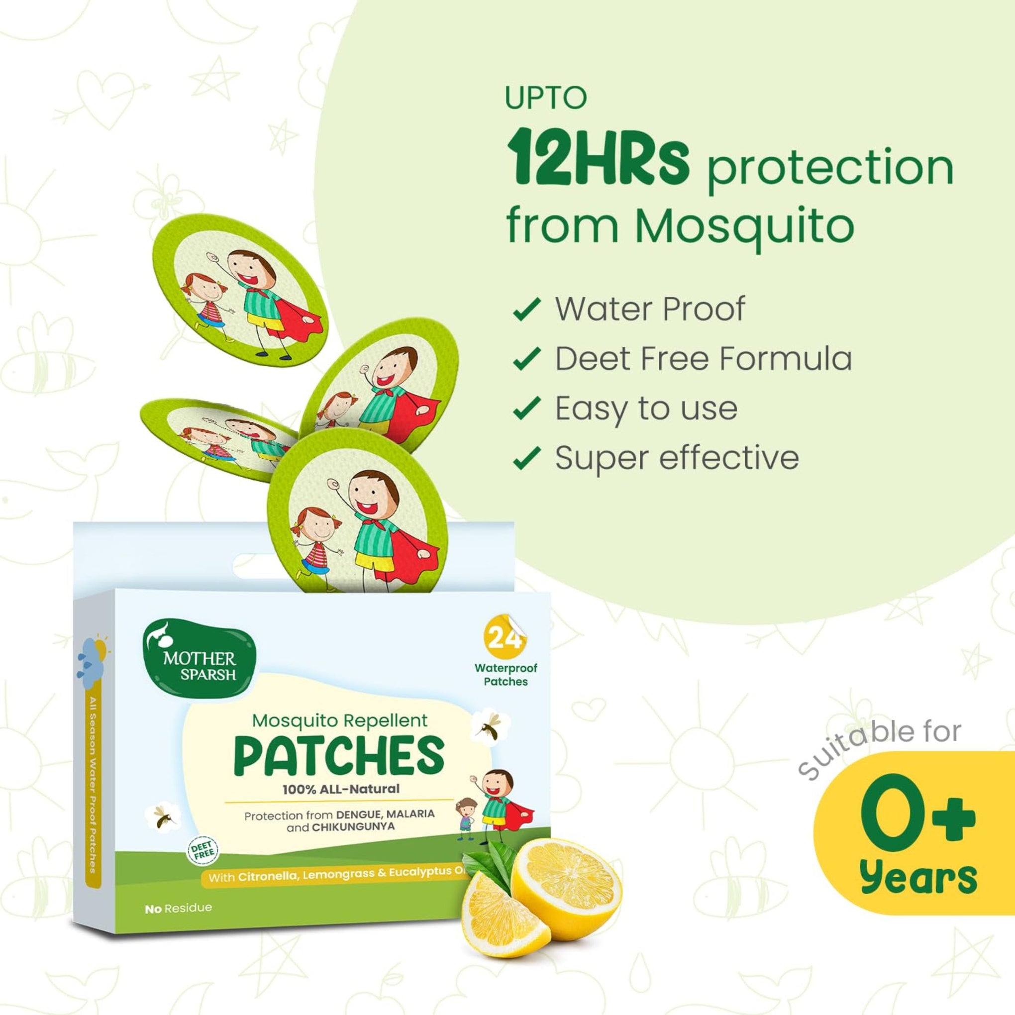 Mother Sparsh 100% All Natural Mosquito Repellent Patches for Babies with 12hr. Protection  (24 Patches)