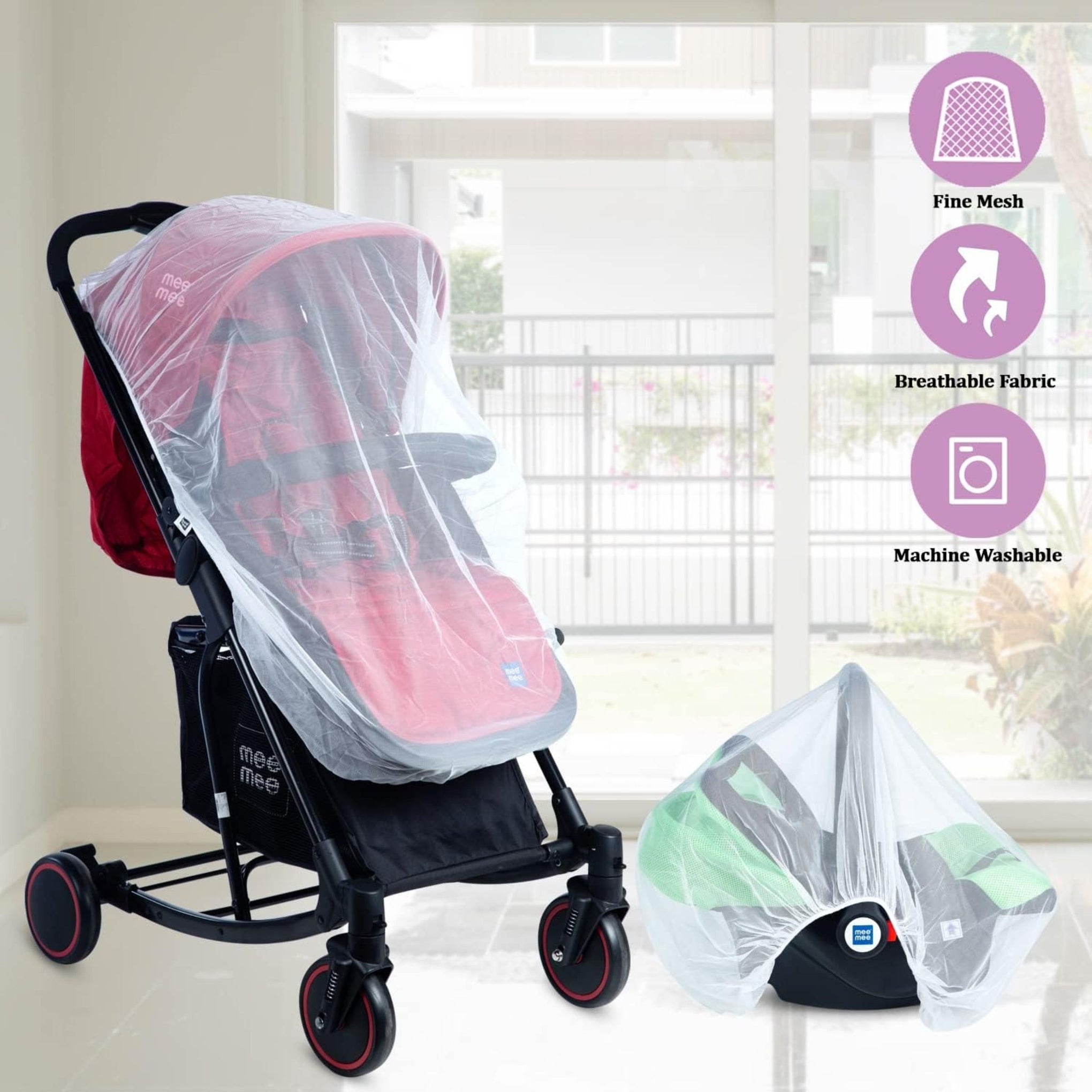 Mee Mee Mesh Multiurpose Breathable Mosquito net for Strollers, Car seat, Cradle | White color