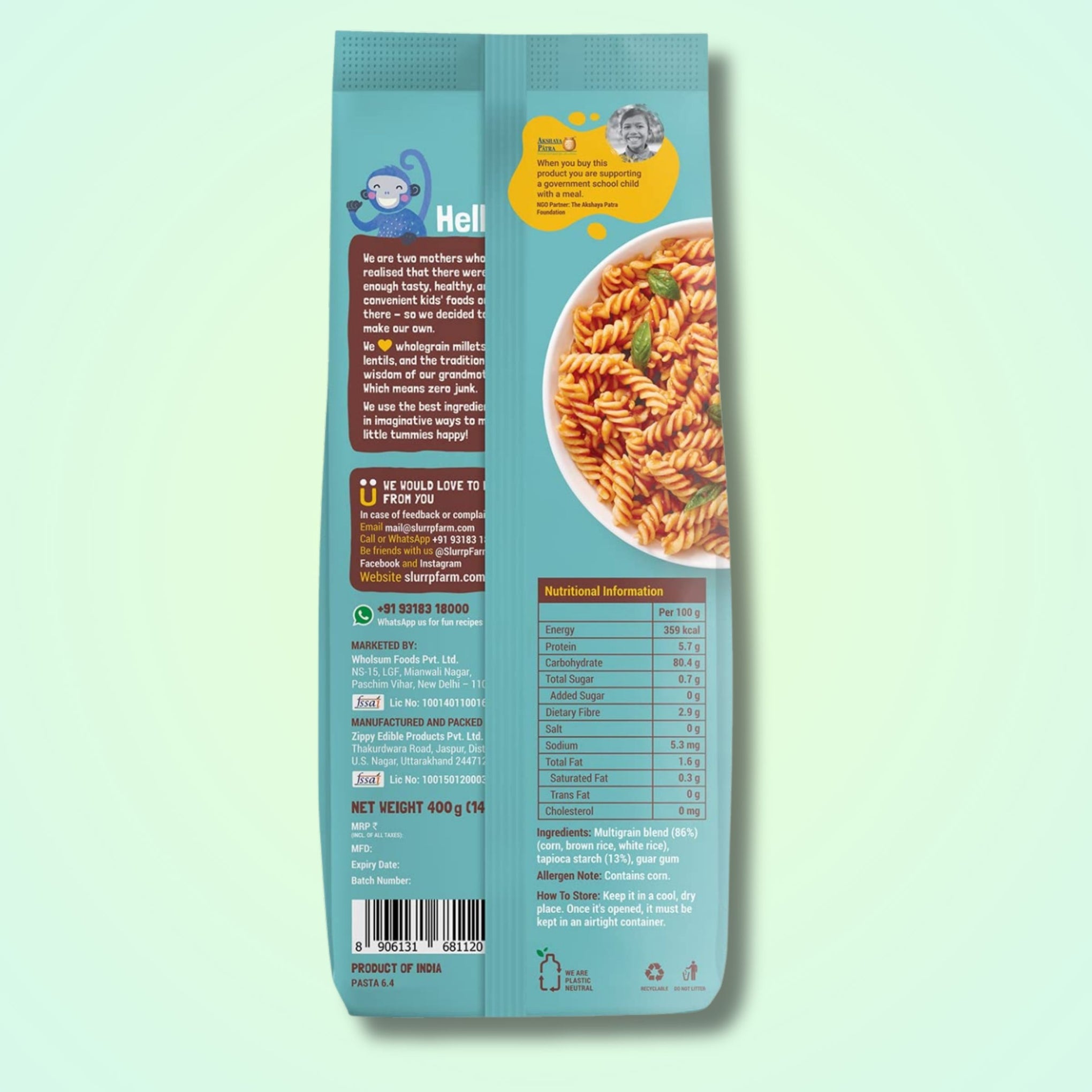 Slurrp Farm Pasta Healthy Pasta made with Brown Rice and Corn |  Multigrain Fusilli Pasta AND Macaroni Pasta | 2 Typ of Pasta | 400g