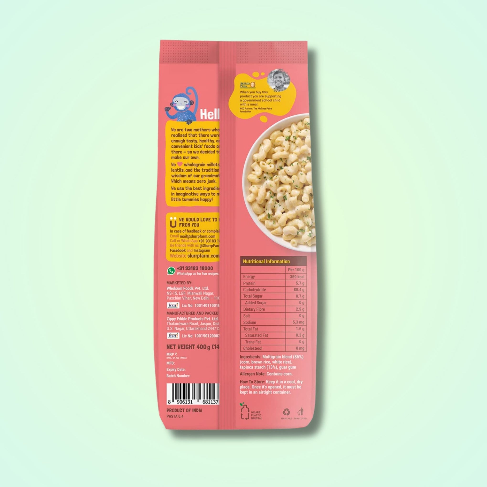 Slurrp Farm Pasta Healthy Pasta made with Brown Rice and Corn |  Multigrain Fusilli Pasta AND Macaroni Pasta | 2 Typ of Pasta | 400g