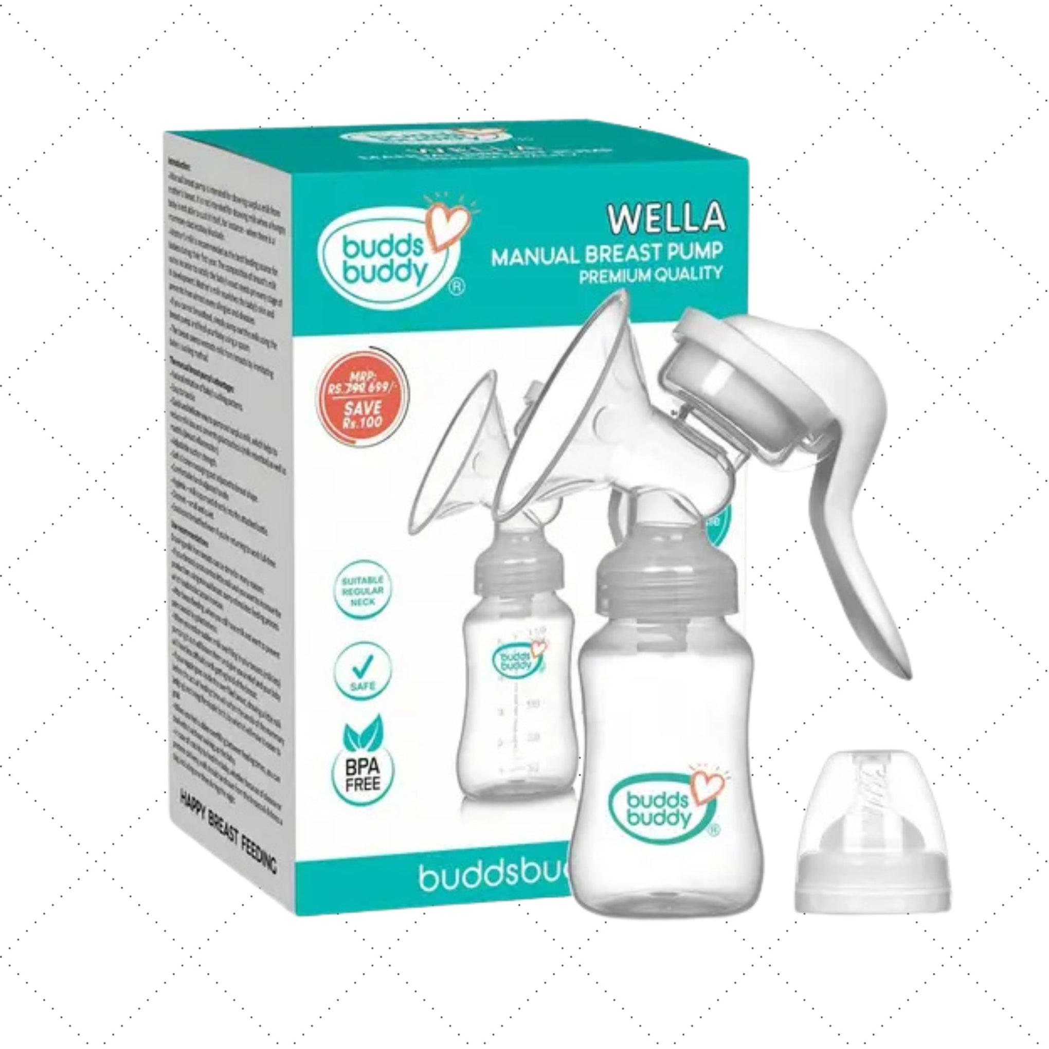 Buddsbuddy Manual Breast Pump Premium 1 Pc, White , The premium quality breast pump , free size
