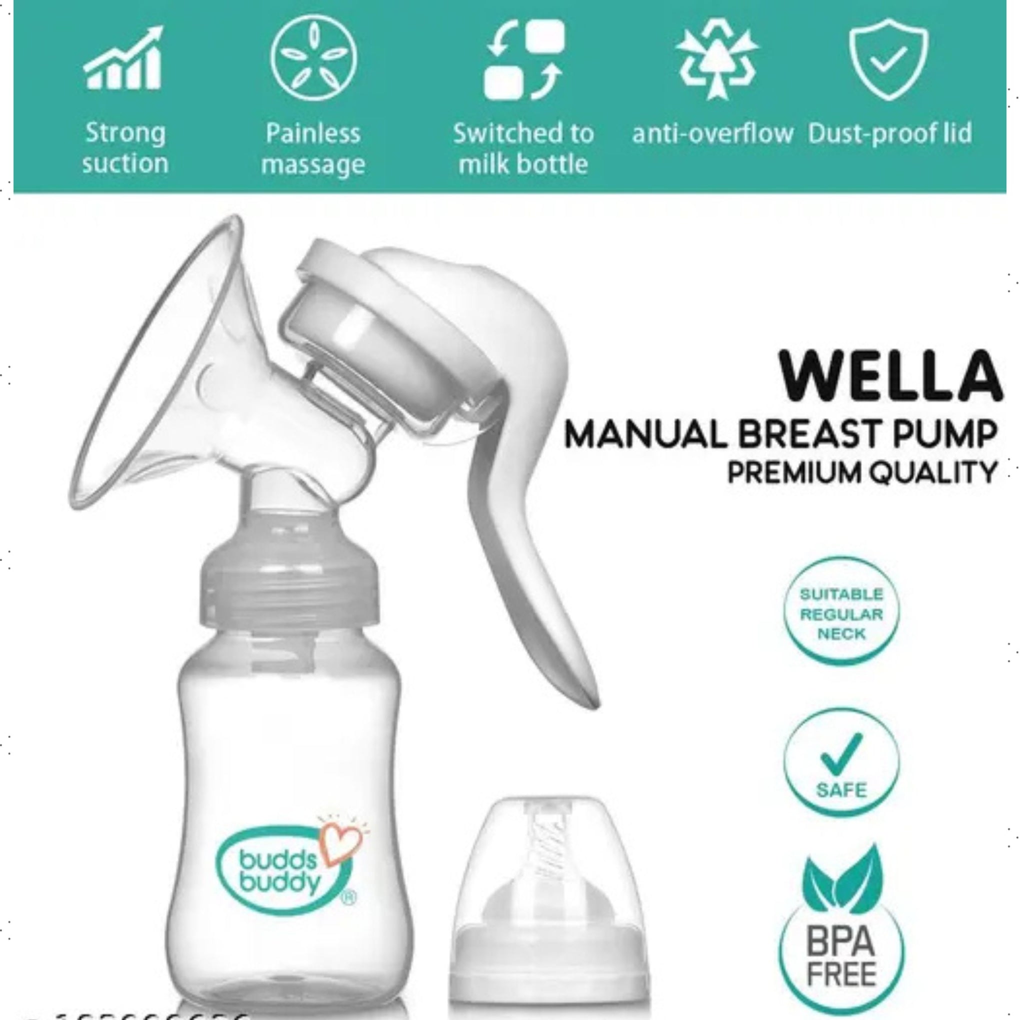 Buddsbuddy Manual Breast Pump Premium 1 Pc, White , The premium quality breast pump , free size