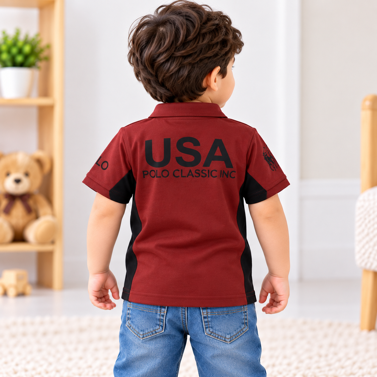 99 BALLON Boys USA Graphic Polo T-Shirt with Contrast Panels 