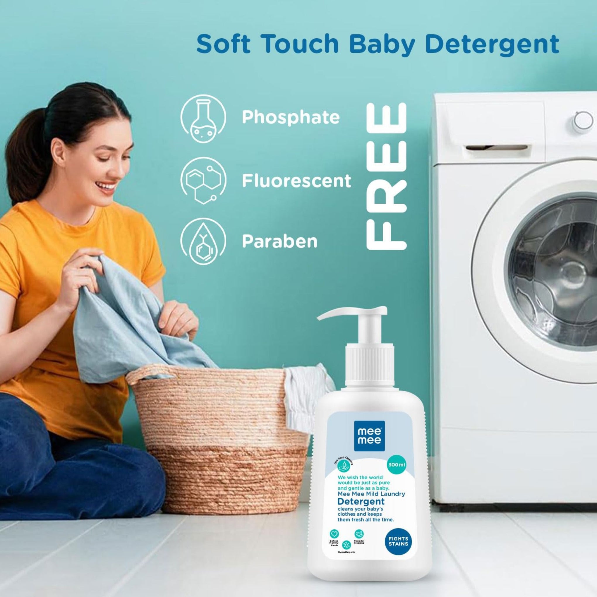 Mee Mee Baby Liquid Detergent 300 ml , 500ml & 1.5ml | Ph balanced, Free from Harsh Chemicals, Safe for mother's hands & baby's skin | Anti-Bacterial, Removes Stains & Odor with One Drop, Hypoallergenic ( pack of 1 )