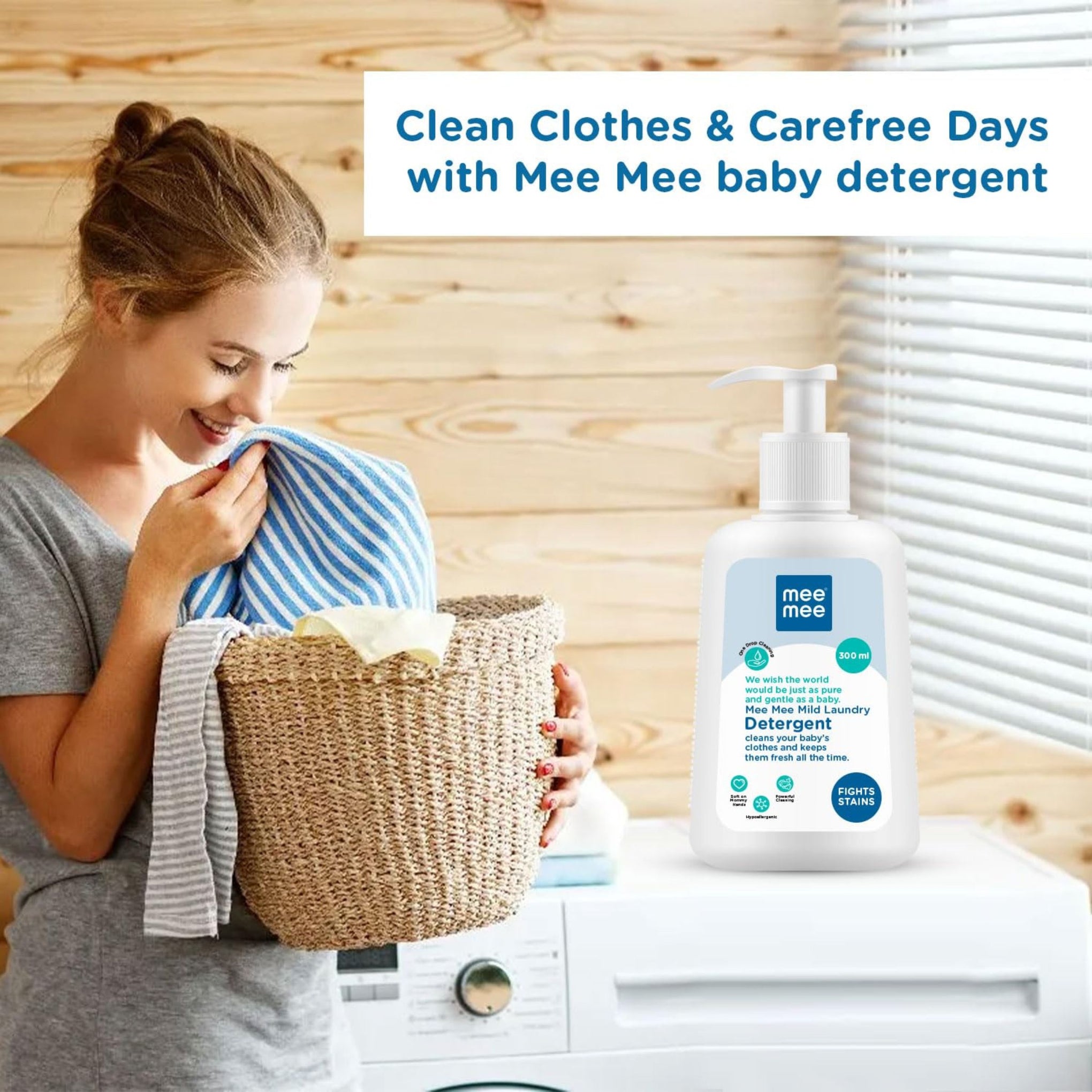 Mee Mee Baby Liquid Detergent 300 ml , 500ml & 1.5ml | Ph balanced, Free from Harsh Chemicals, Safe for mother's hands & baby's skin | Anti-Bacterial, Removes Stains & Odor with One Drop, Hypoallergenic ( pack of 1 )