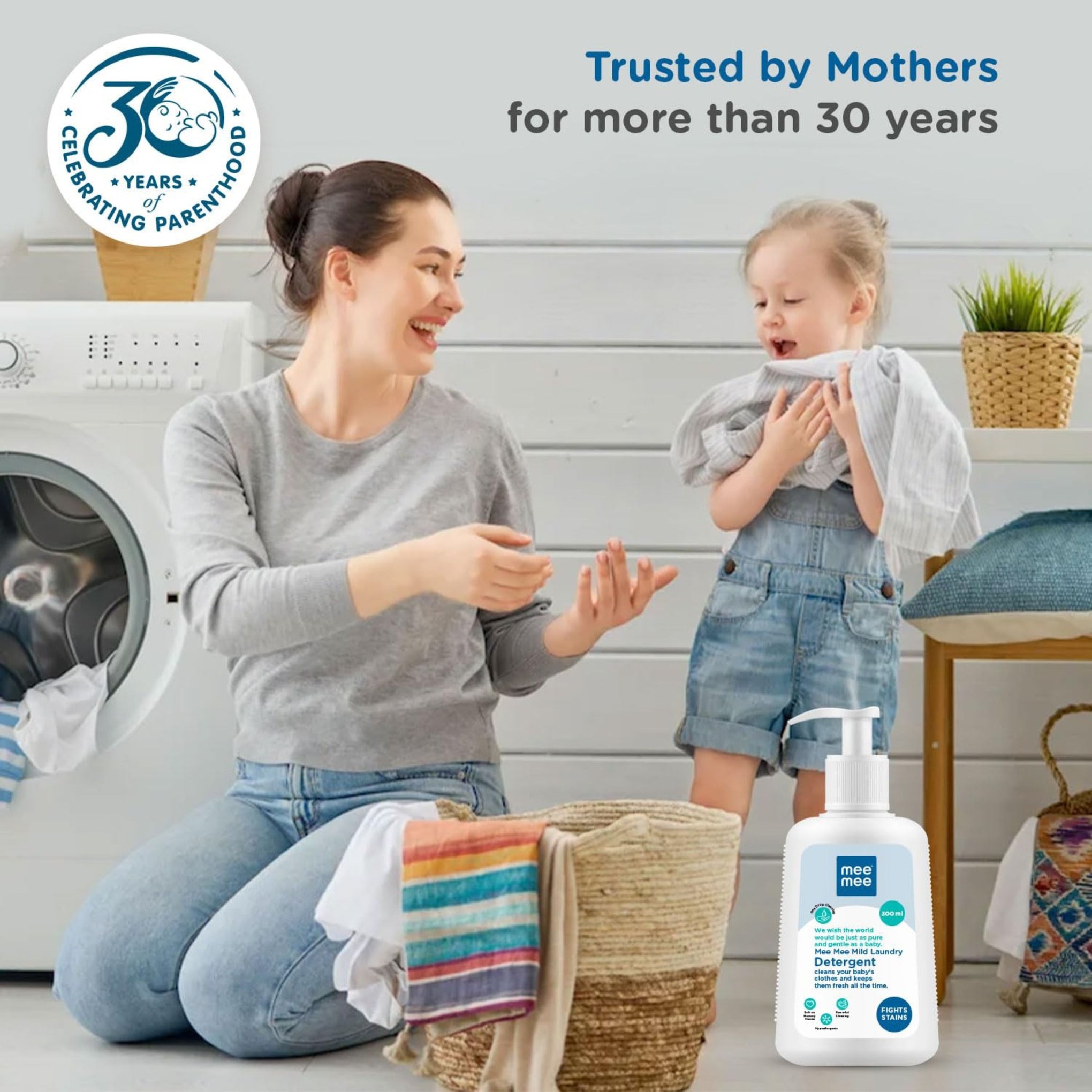 Mee Mee Baby Liquid Detergent 300 ml , 500ml & 1.5ml | Ph balanced, Free from Harsh Chemicals, Safe for mother's hands & baby's skin | Anti-Bacterial, Removes Stains & Odor with One Drop, Hypoallergenic ( pack of 1 )