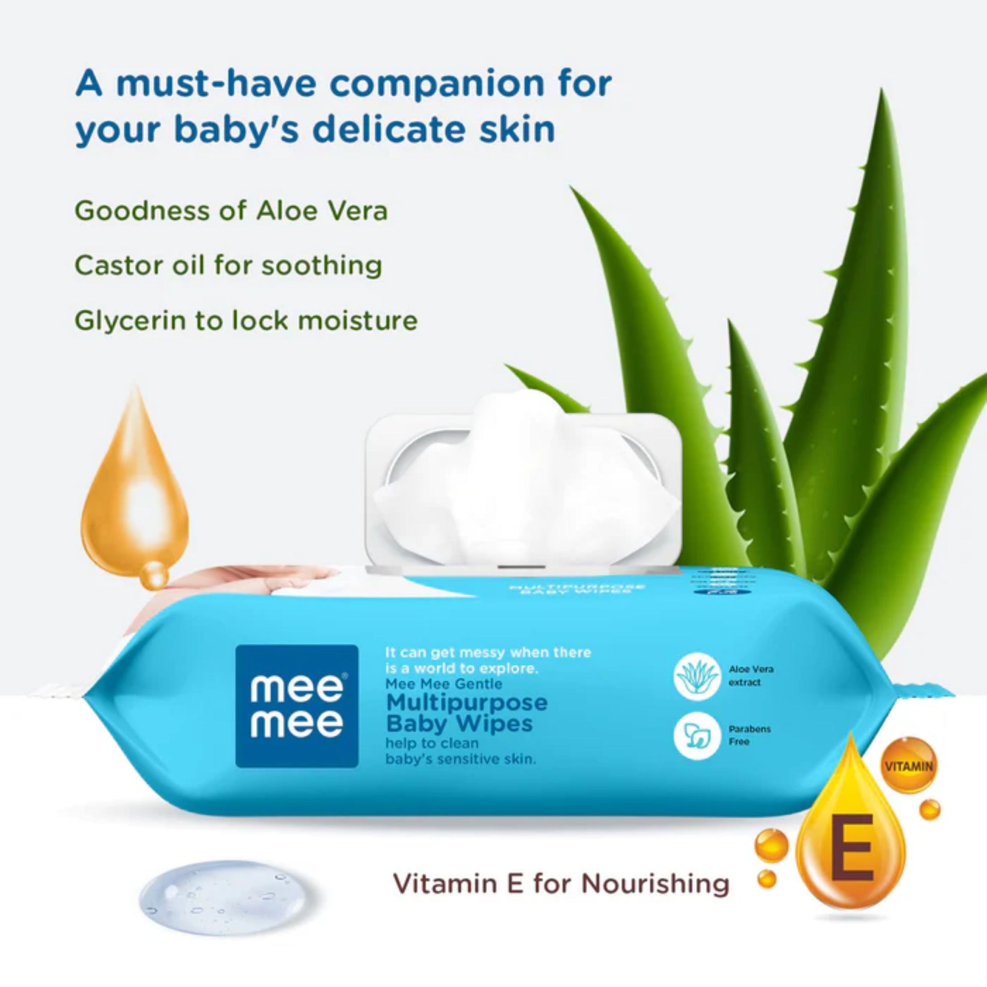 MEE MEE Baby Multipurpose Wet Wipes with Aloe Vera extracts and Fliptop Lid |72 pcs| Pack of 1