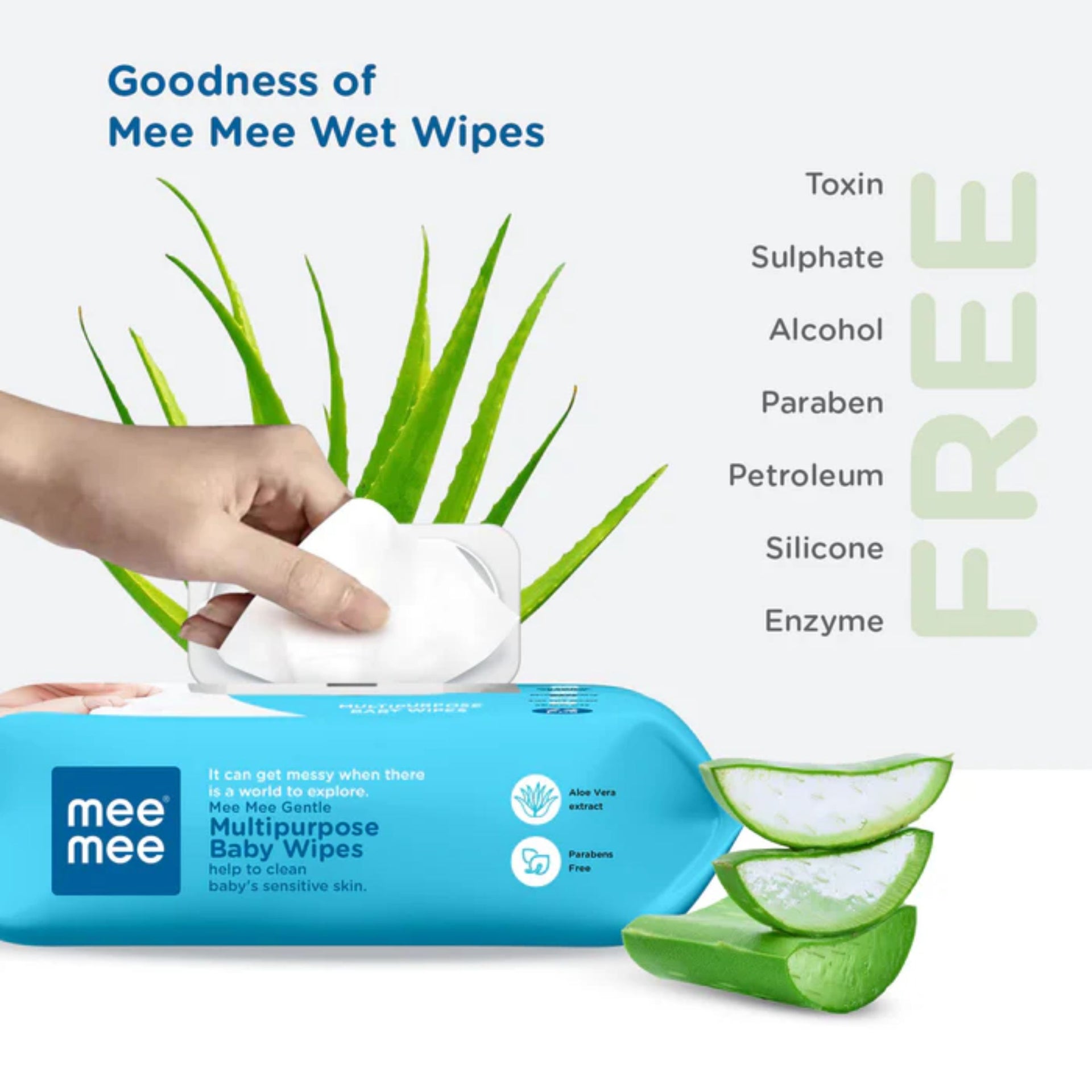 MEE MEE Baby Multipurpose Wet Wipes with Aloe Vera extracts and Fliptop Lid |72 pcs| Pack of 1