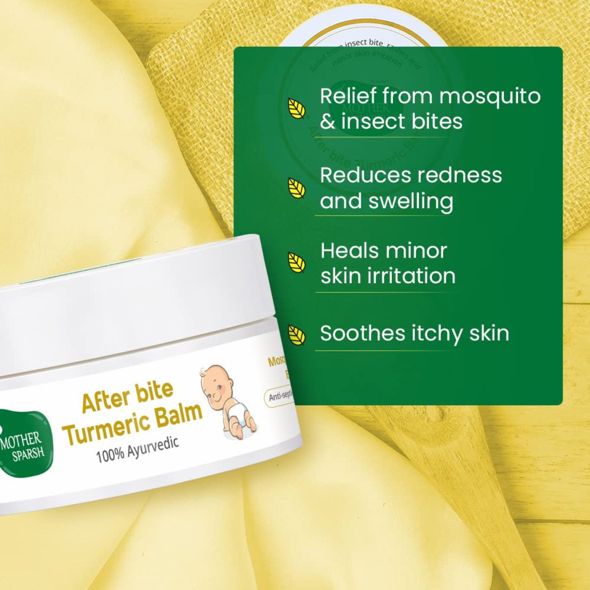 Mother Sparsh After Bite Turmeric Balm for Rashes And Mosquito Bites, 100% Ayurvedic, Gentle Skin Roll-On Formula, 25gm