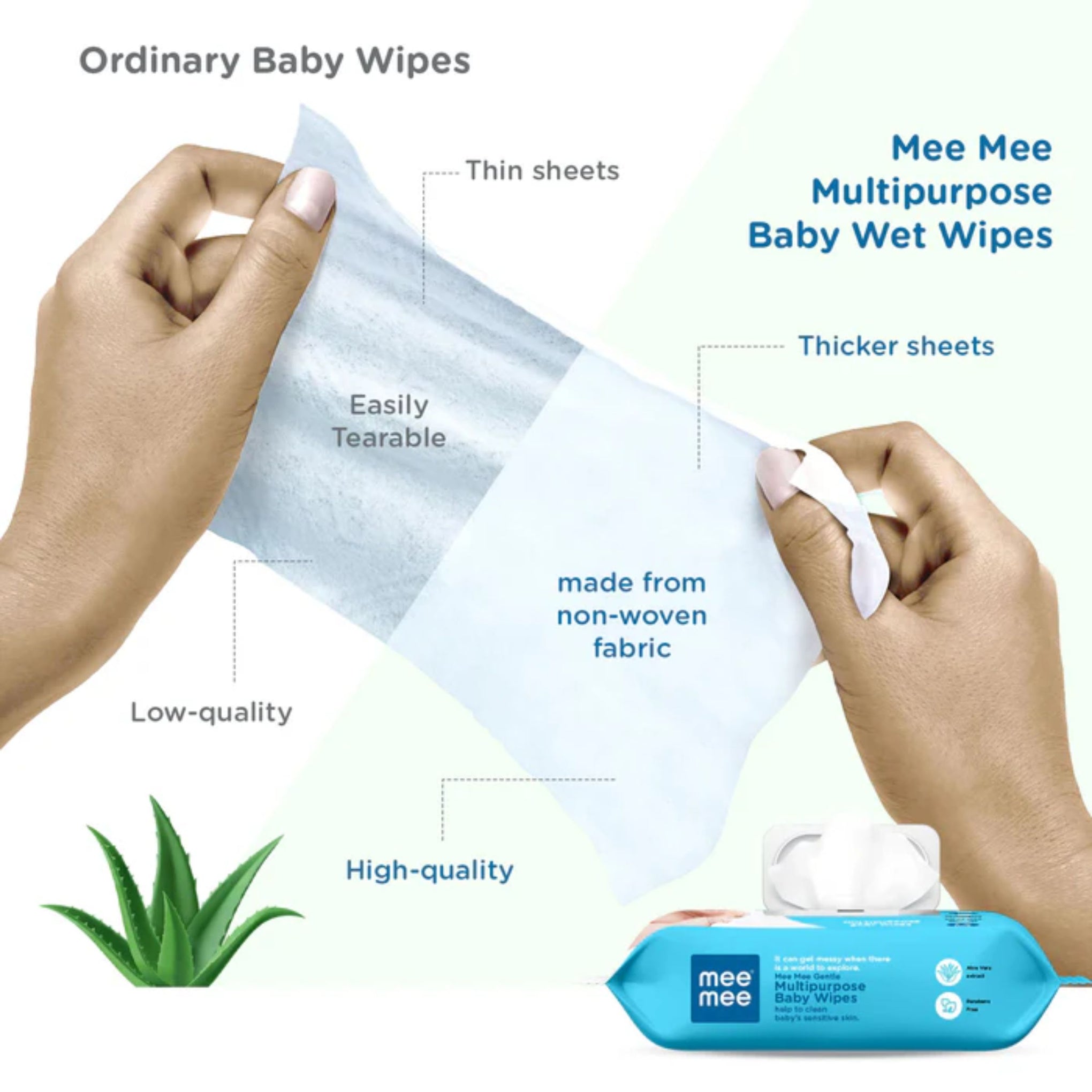 MEE MEE Baby Multipurpose Wet Wipes with Aloe Vera extracts and Fliptop Lid |72 pcs| Pack of 1