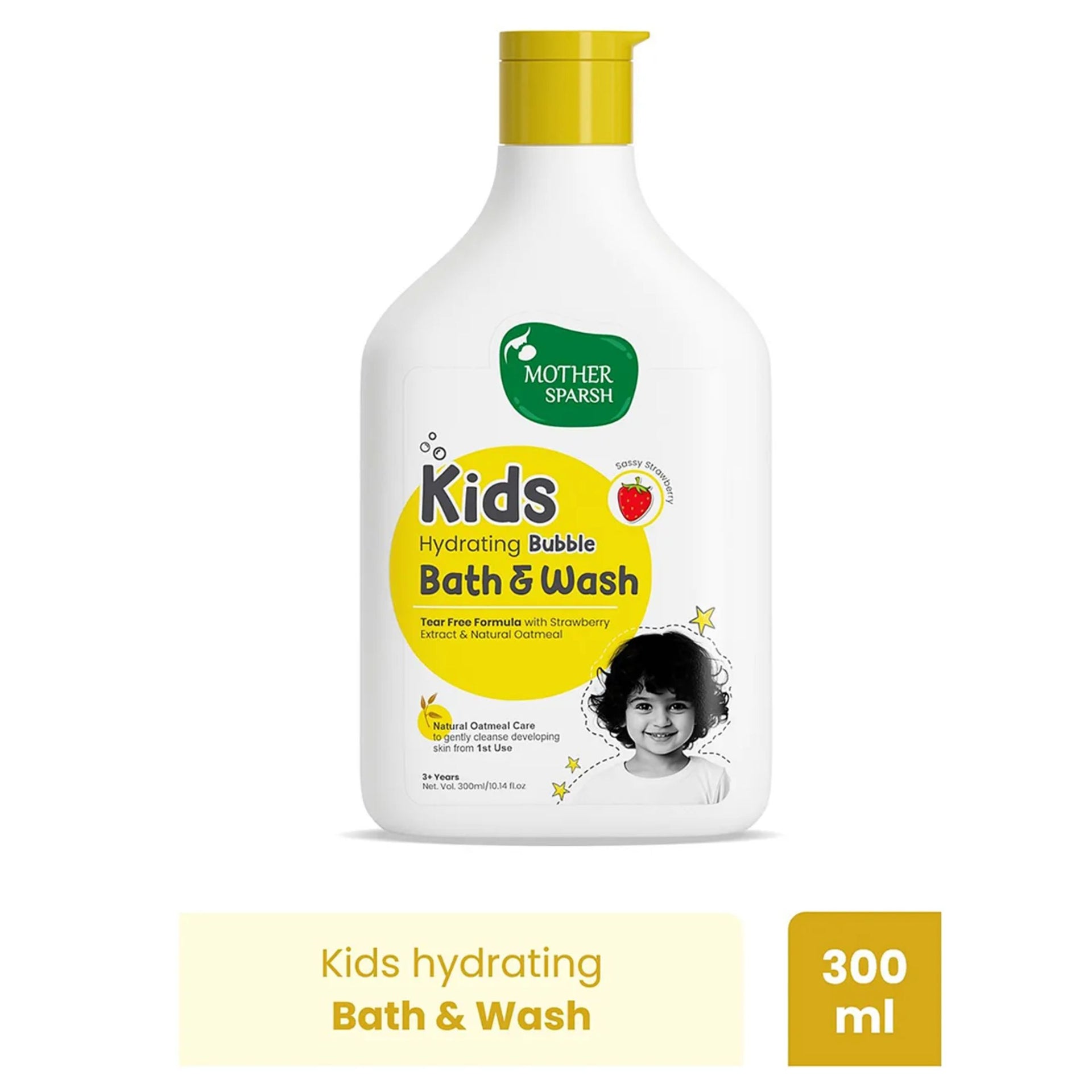 Mother Sparsh Baby Kids Hydrating Bubble Bath & Wash Strawberry Body Wash with Tear Free Formula & Oatmeal Extract - 300 ml