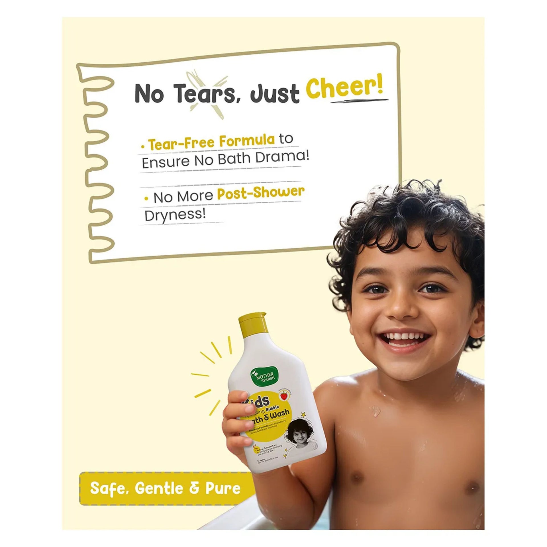 Mother Sparsh Baby Kids Hydrating Bubble Bath & Wash Strawberry Body Wash with Tear Free Formula & Oatmeal Extract - 300 ml