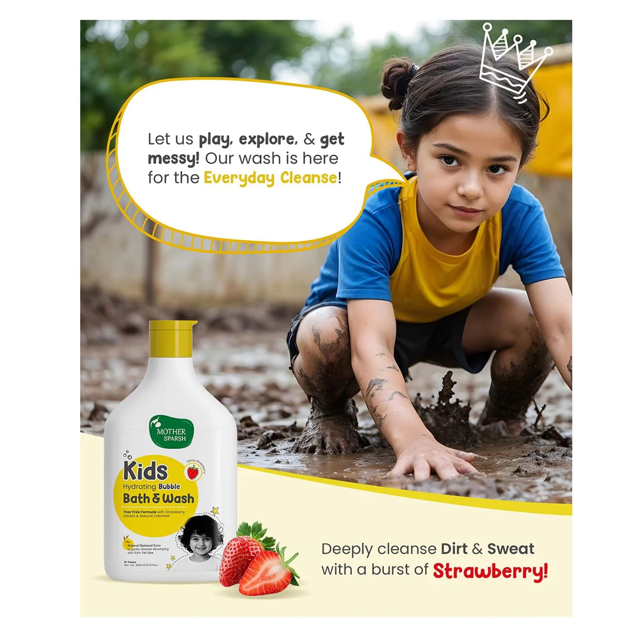 Mother Sparsh Baby Kids Hydrating Bubble Bath & Wash Strawberry Body Wash with Tear Free Formula & Oatmeal Extract - 300 ml