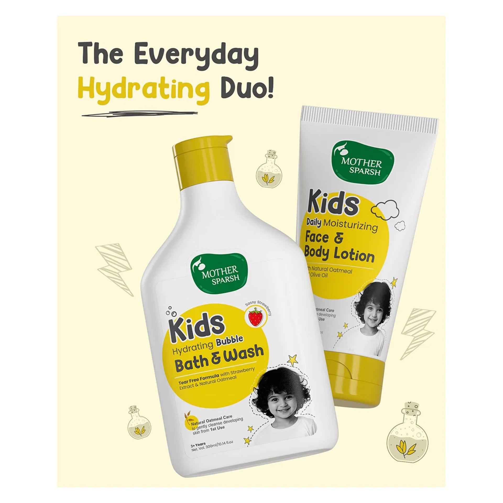 Mother Sparsh Baby Kids Hydrating Bubble Bath & Wash Strawberry Body Wash with Tear Free Formula & Oatmeal Extract - 300 ml
