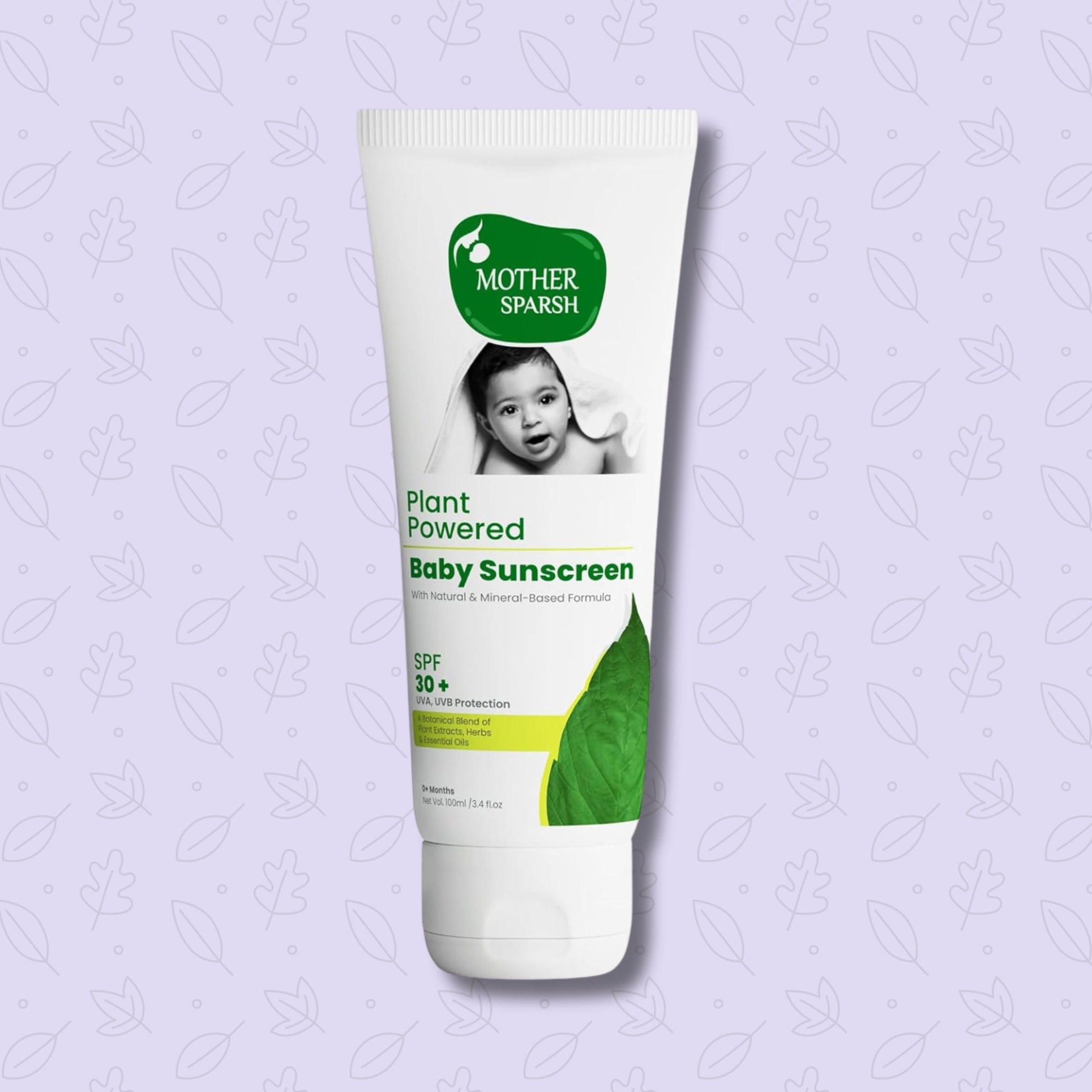 Mother Sparsh Natural Baby Sunscreen Lotion-100ml with SPF 30+ For UVA & UVB Protection | Plant derived 95% Bio Based Ingredients