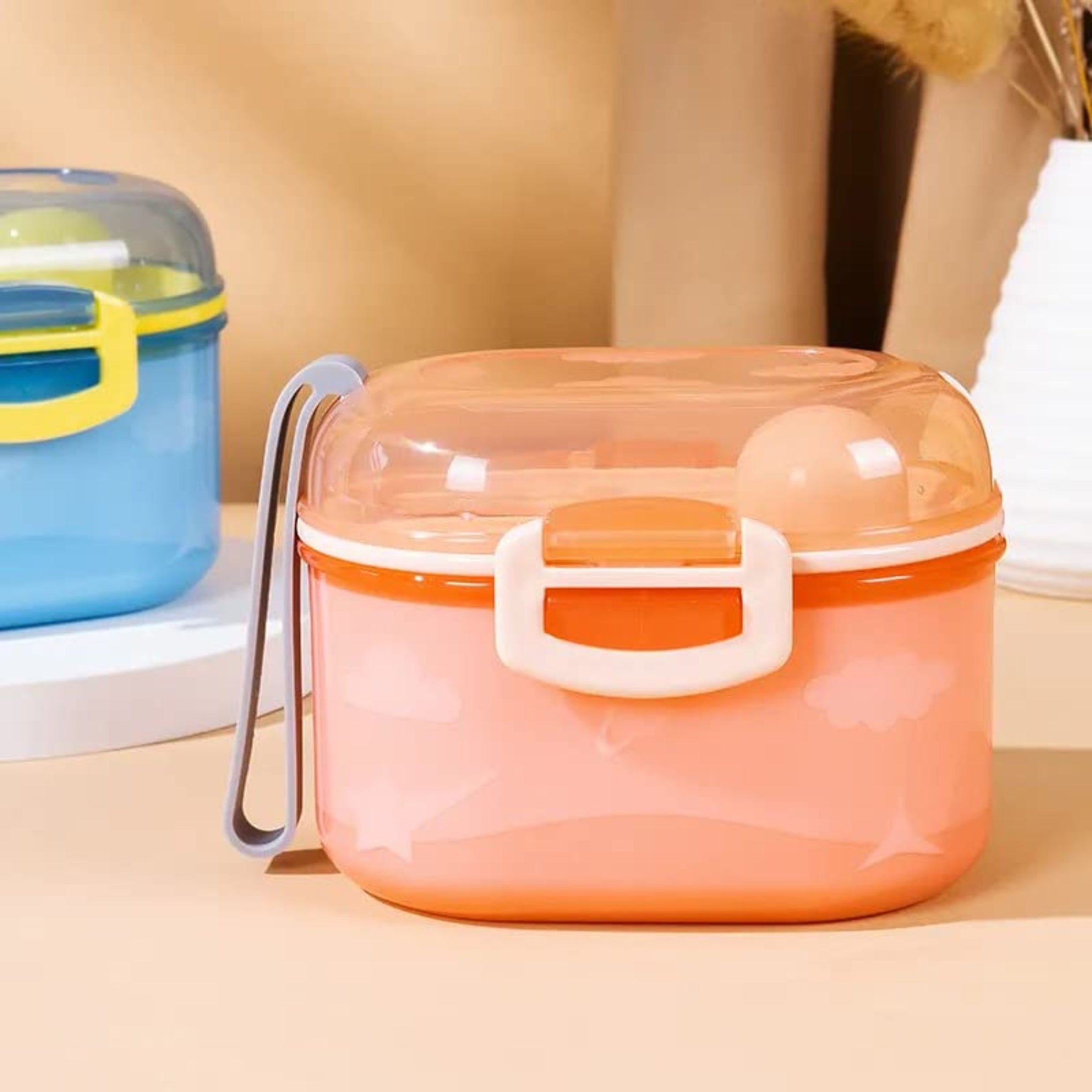 Smile Baby Born Baby Stuff Imported Milk Container Portion | Baby Portable Milk Storage Box | Moisture-Proof Milk Powder Dispenser | orange color