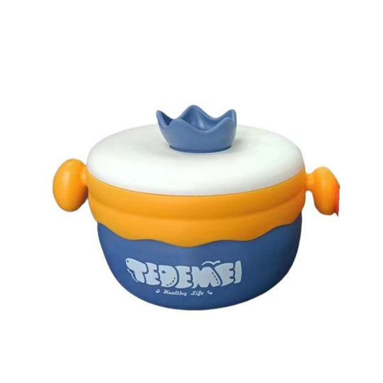 Smile Baby  Toddler Kids Feeding Bowl, Meal Bowl Stainless Steel Multi-Functional Bowl. Set Of 1 400ML, BLUE/ORANGE color