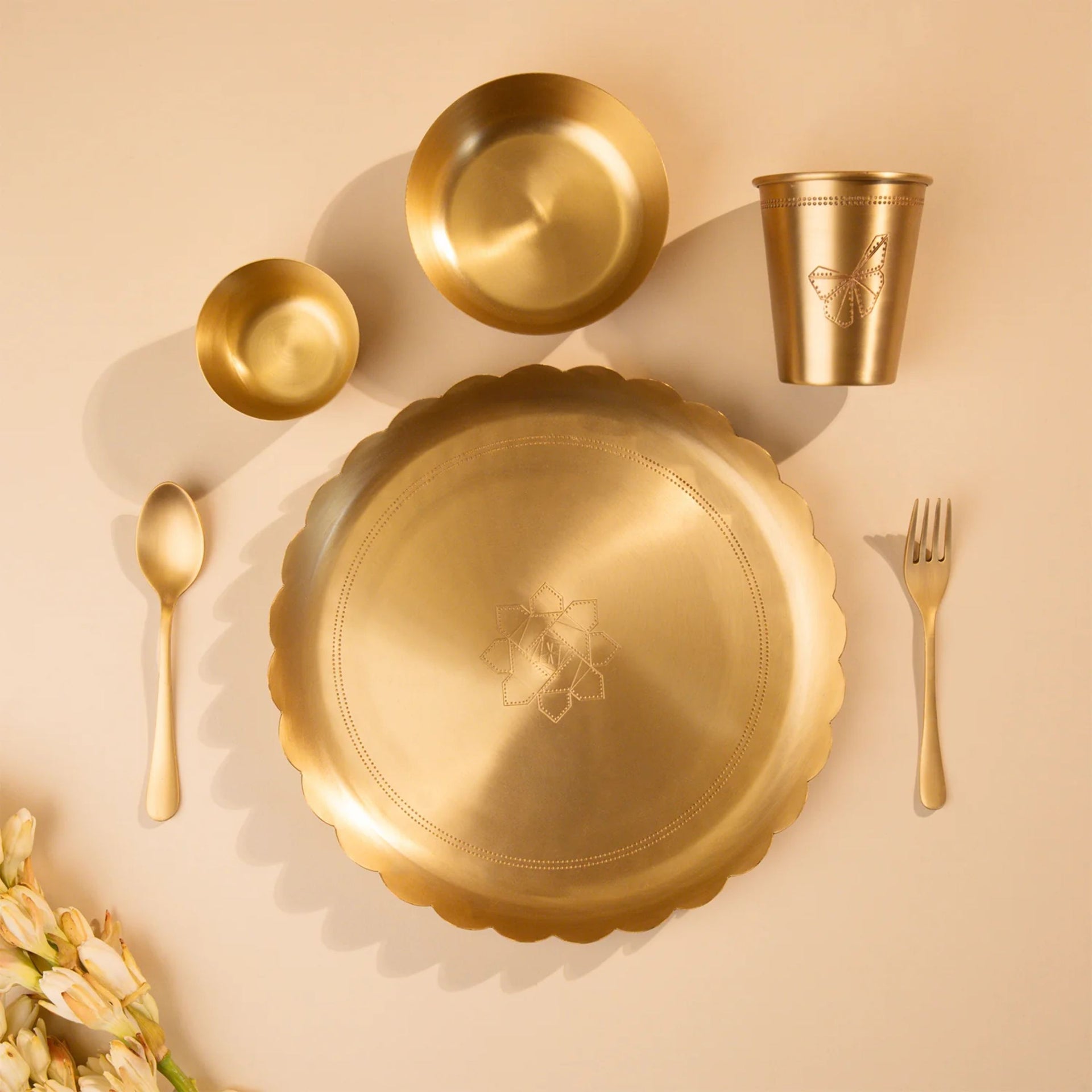 BABY FOREST Nanhi Dawat Pure Brass Kids Dining Set | Safe & Ayurvedic Feeding Set for Babies