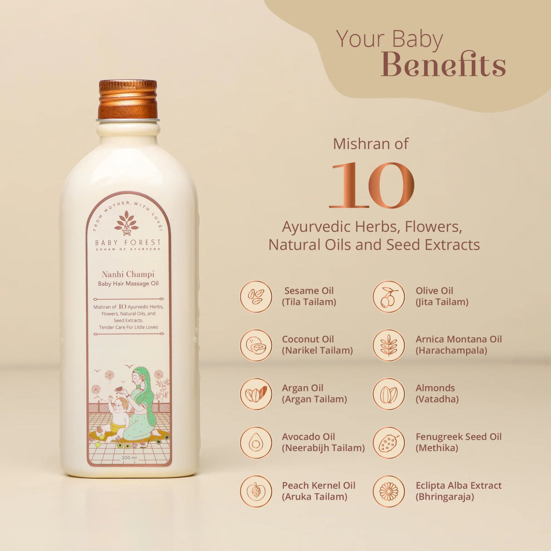 BABY FOREST Nanhi Champi Baby Hair Massage Oil | Ayurvedic Hair Oil with 10 Herbs for Babies | Gentle Scalp Care & Healthy Hair Growth