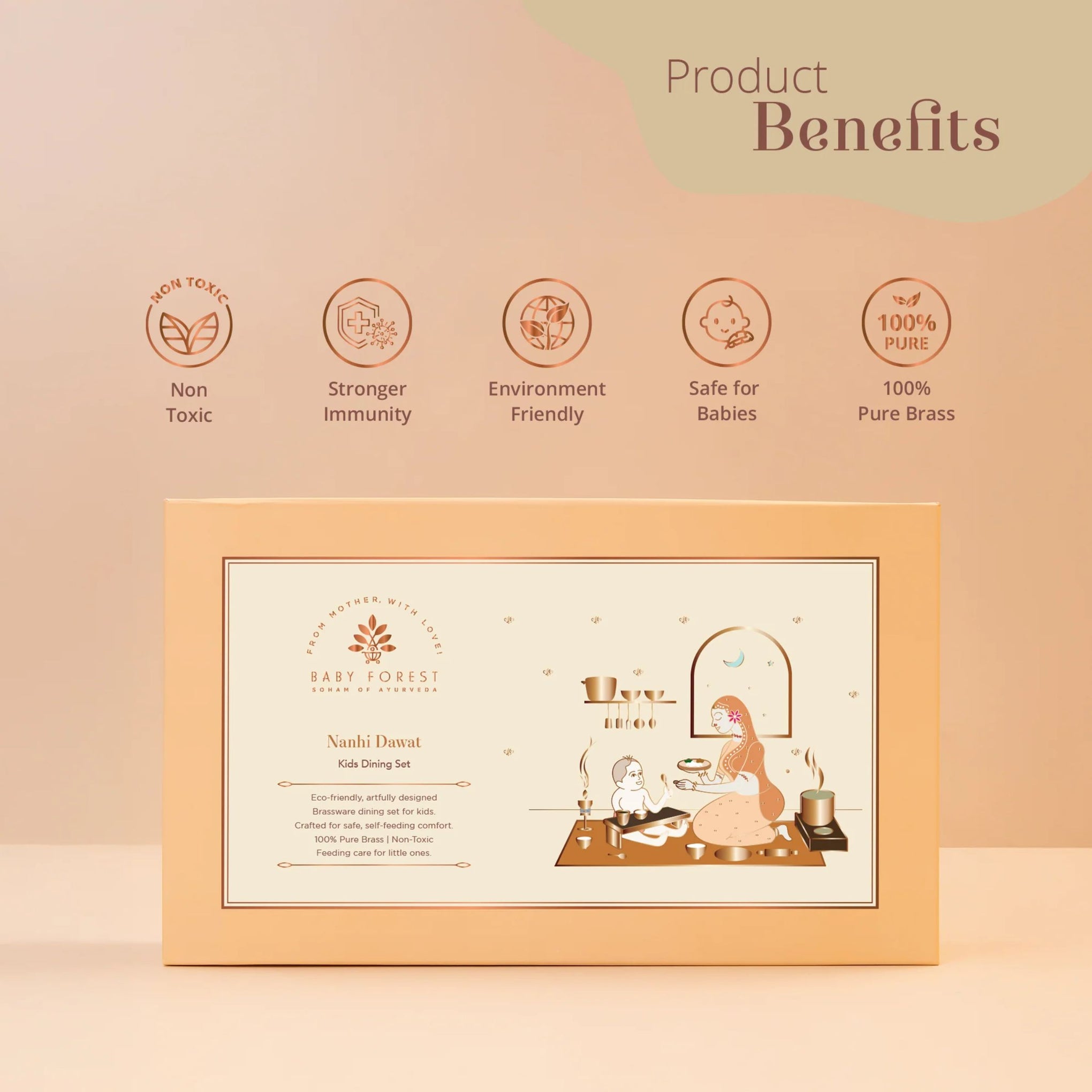 BABY FOREST Nanhi Dawat Pure Brass Kids Dining Set | Safe & Ayurvedic Feeding Set for Babies