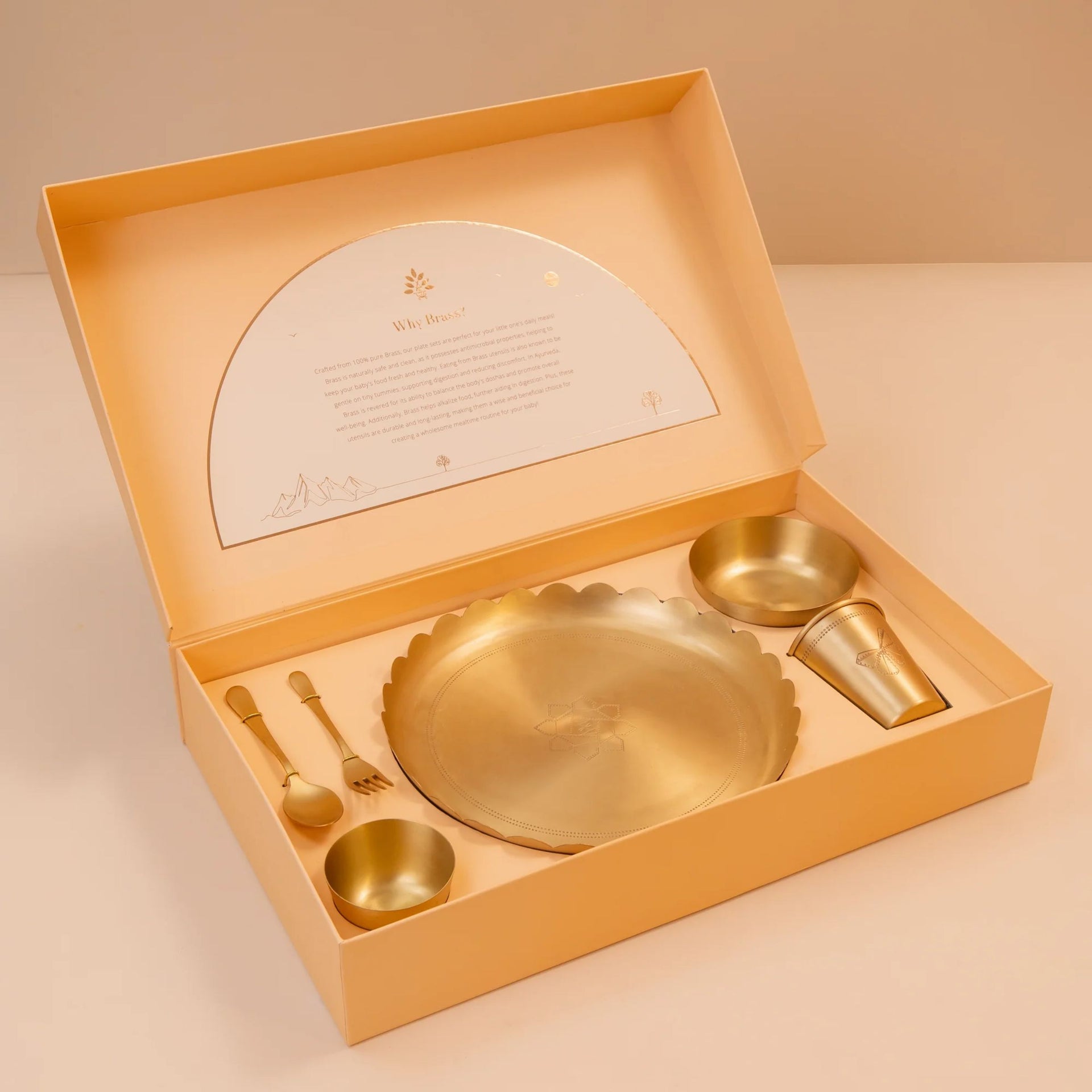 BABY FOREST Nanhi Dawat Pure Brass Kids Dining Set | Safe & Ayurvedic Feeding Set for Babies