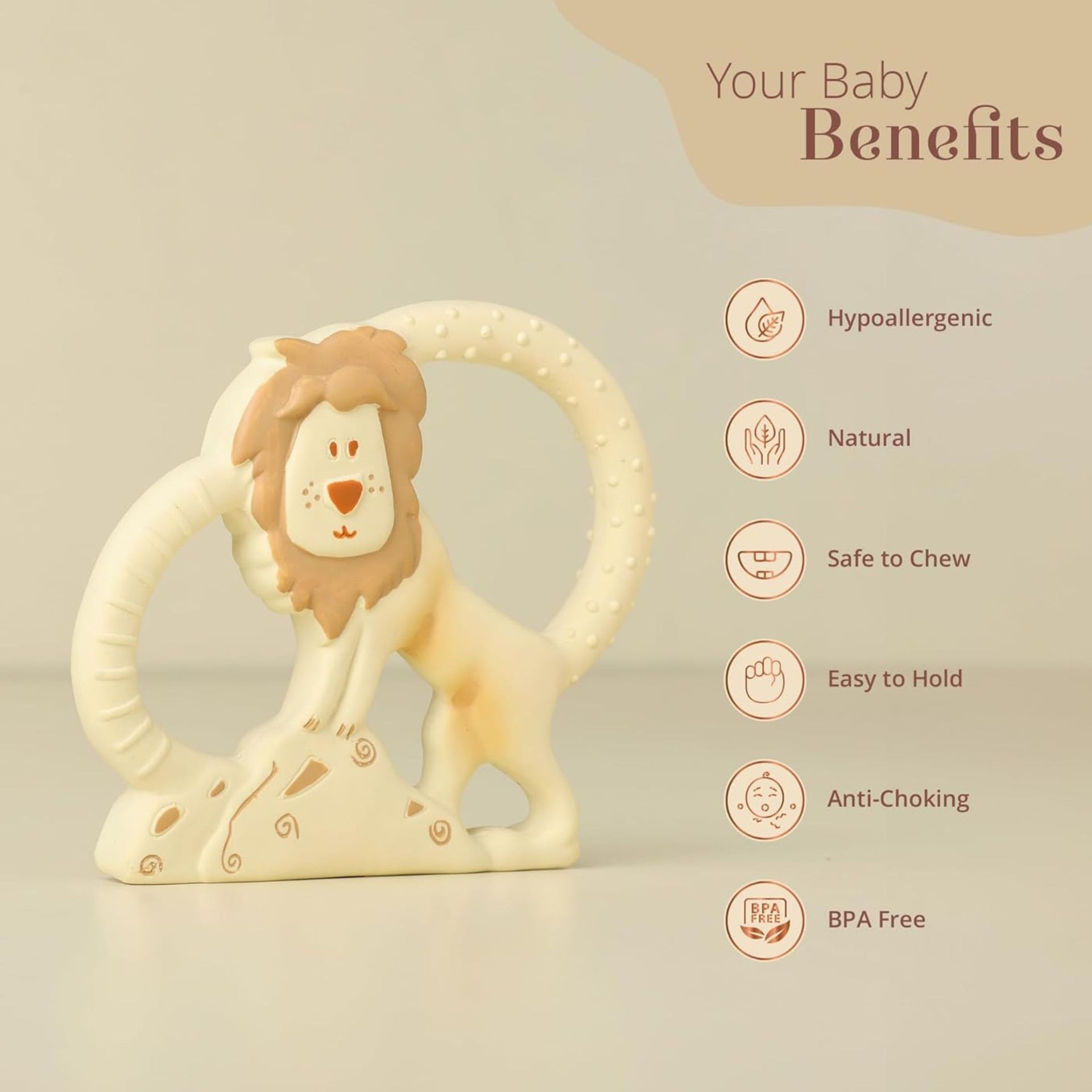 Natkhat Sher™ Natural Rubber Baby Teether by Baby Forest  | BPA-Free, Safe & Easy-Grip Teething Toy