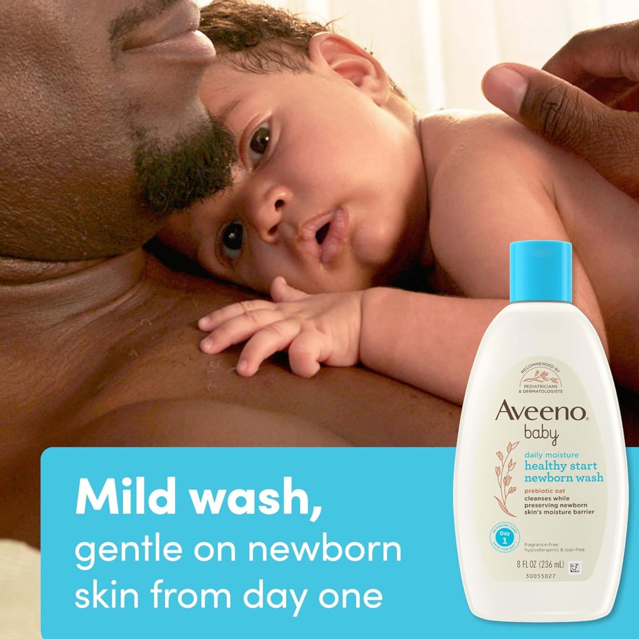 Aveeno Baby Daily Moisture Healthy Start Newborn Wash 236 ml | Prebiotic Oat, Tear-Free & Gentle from Day 1