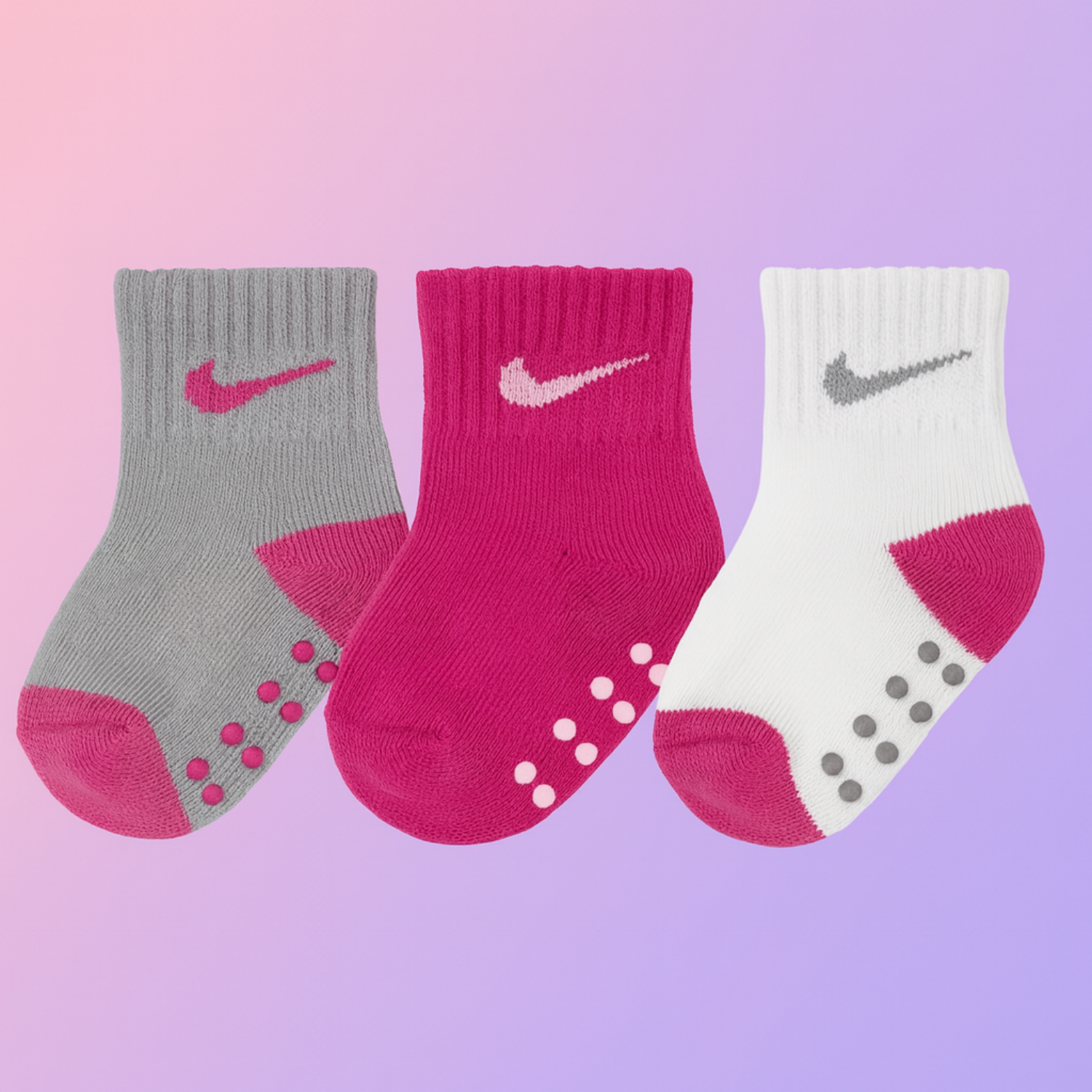 Smile Baby 3-Pair Toddler Socks Set (1–5Y) – Soft Cotton Anti-Slip Grip Socks for Girls