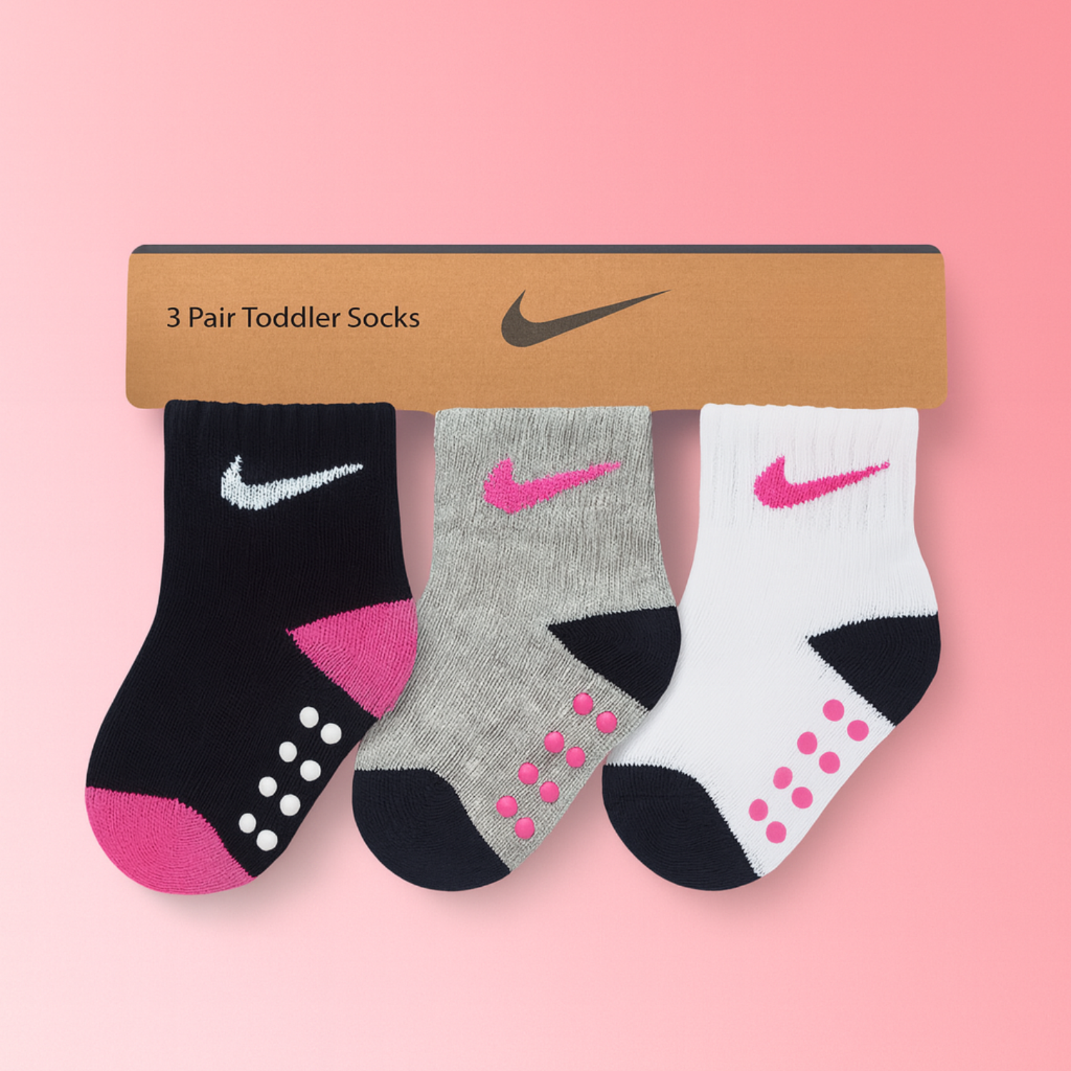 Smile Baby 3-Pair Toddler Socks Set (1–5Y) – Soft Cotton Anti-Slip Grip Socks in Black, Grey & White