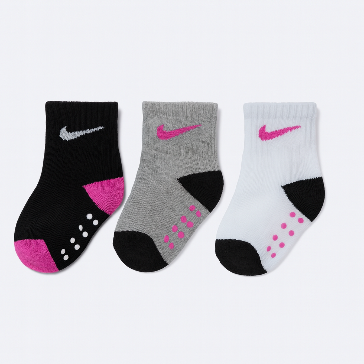 Smile Baby 3-Pair Toddler Socks Set (1–5Y) – Soft Cotton Anti-Slip Grip Socks in Black, Grey & White