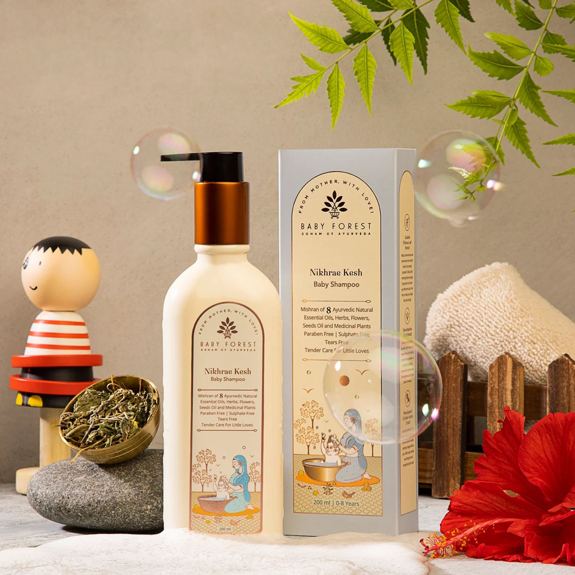 Baby Forest Nikhrae Kesh Baby Shampoo – Ayurvedic Tear-Free Shampoo with 8 Natural Herbs & Oils for Soft, Healthy Baby Hair (0+ Years)