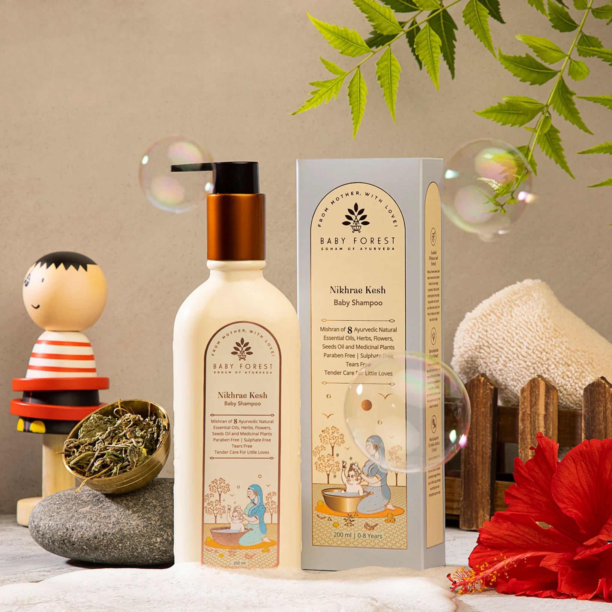 Baby Forest Nikhrae Kesh Baby Shampoo – Ayurvedic Tear-Free Shampoo with 8 Natural Herbs & Oils for Soft, Healthy Baby Hair (0+ Years)