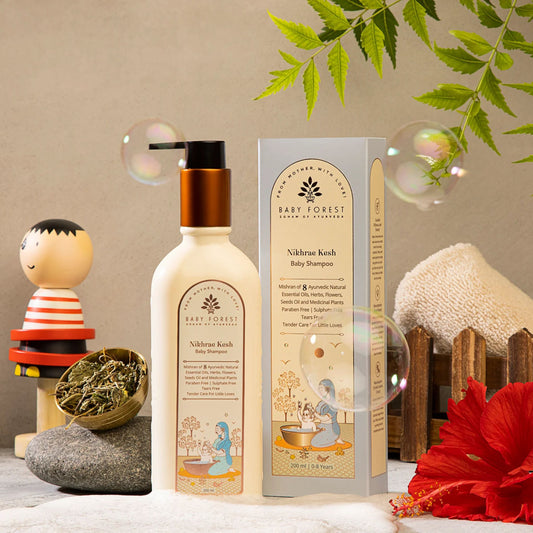 Baby Forest Nikhrae Kesh Baby Shampoo – Ayurvedic Tear-Free Shampoo with 8 Natural Herbs & Oils for Soft, Healthy Baby Hair (0+ Years)